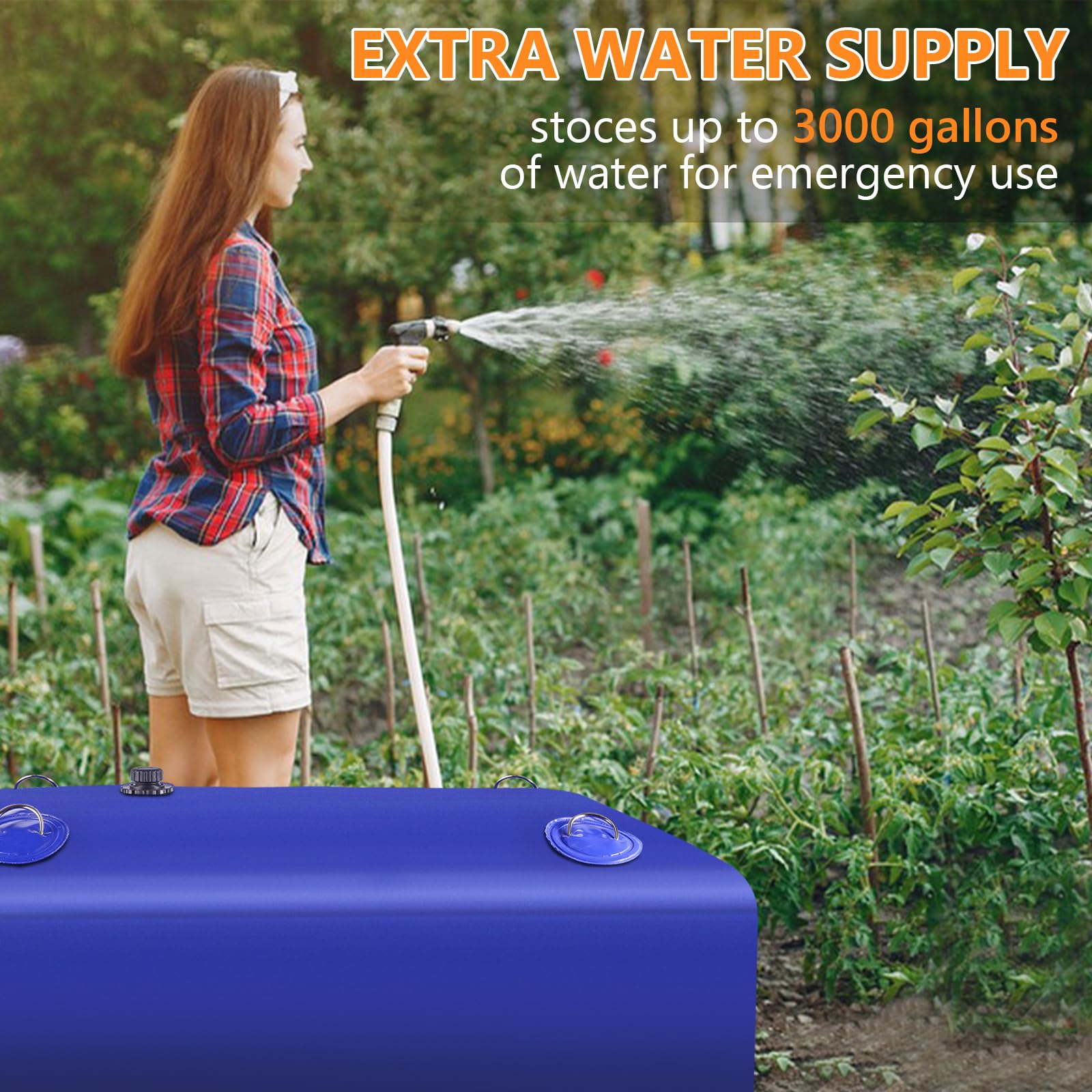 Rodelna Foldable Portable Water Storage Bladder - 105 Gallon PVC Tank with Spigot & Hose, Blue