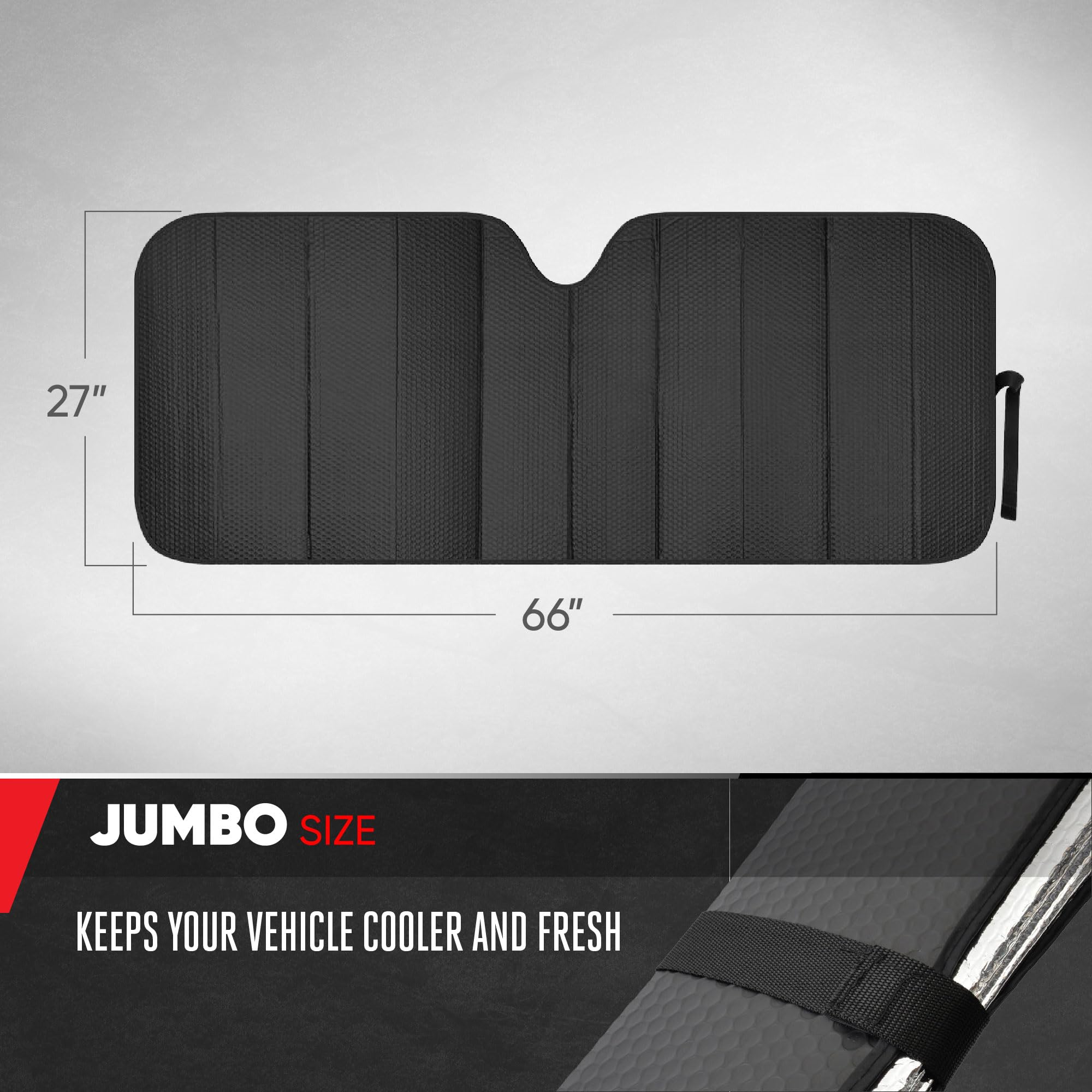Motor Trend Black Accordion Folding Car Windshield Sun Shade - Blackout Sun Visor for Car Windshield - Foldable Jumbo Sunshade a