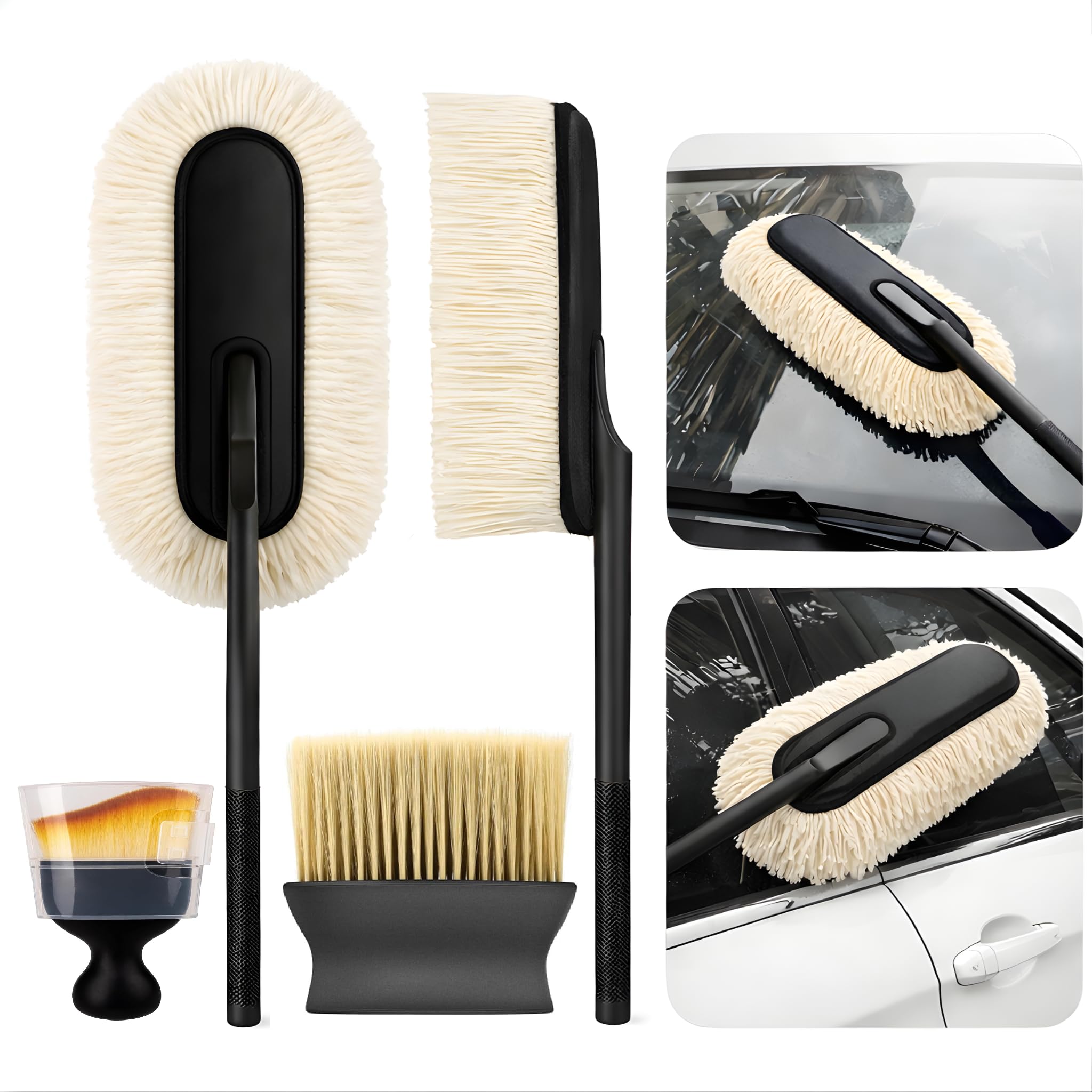 3Pcs Car Duster Kit  Microfiber Car Cleaning Brush For Exterior Car Dust Cleaner  Small Car Brush For Cleaning Car Interior, P