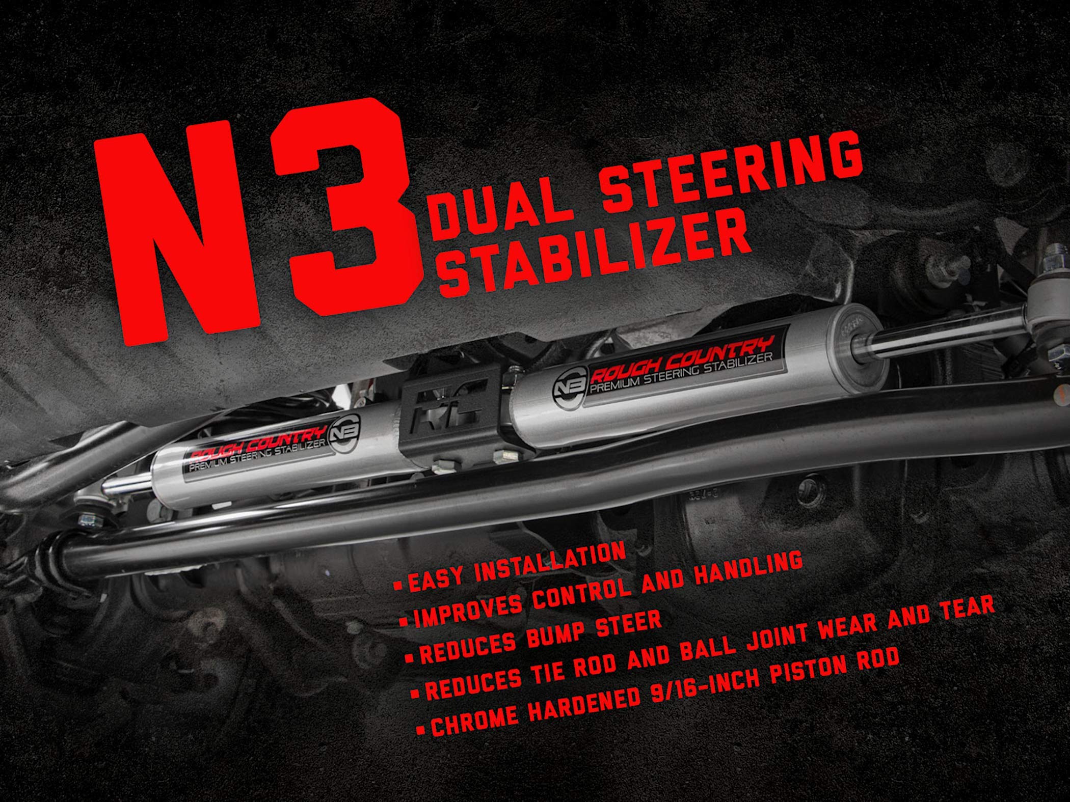 Rough Country N3 Dual Steering Stabilizer For 18-24 Jeep Jl/Gladiator Jt - 87304