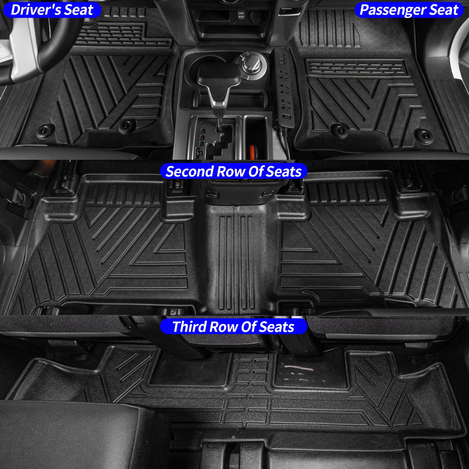 Rongtaod Cargo Mats for 2013-2024 Toyota 4Runner, TPE, 7 Seats, 3rd Row Backrest + Trunk Mat + Floor Mats, Back Seat