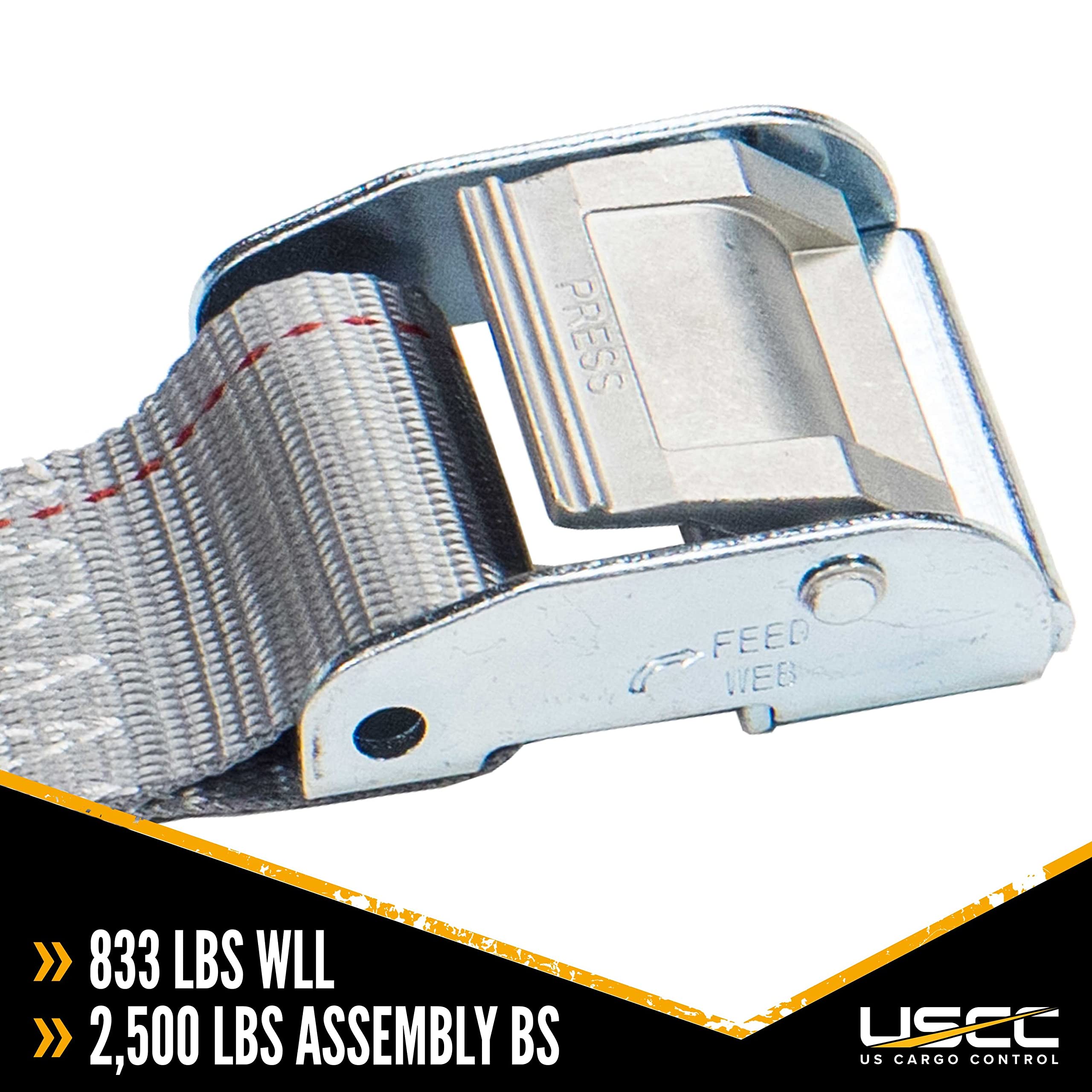 US Cargo Control E-Track Cam Buckle Straps, 10-Pack, 2" x 16', Heavy Duty Gray Polyester, 833 lbs Working Load Limit