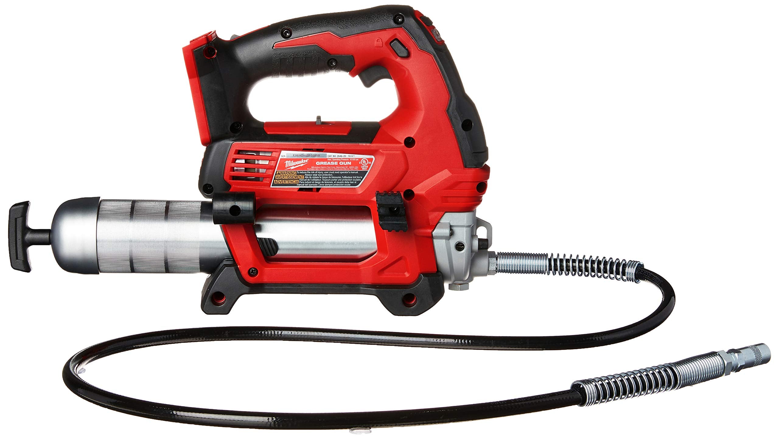 Milwaukee M18 2-Speed Grease Gun Bare Tool, Metal Construction, Red, Model 2646-20