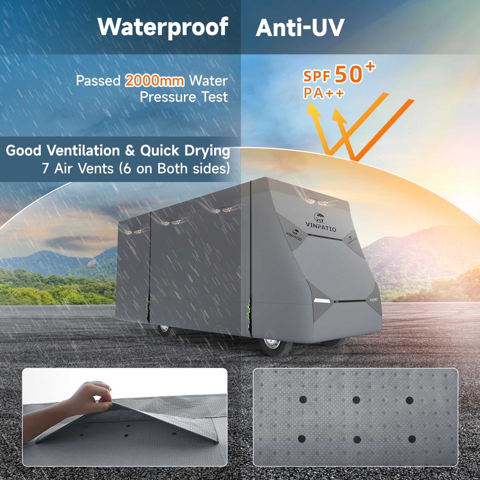 Class C Rv Cover Extra Thick 7 Layer Top, Fits 23'-26' Rv, Heavy Duty Windproof Class C Cover, Waterproof Anti-Uv Camper Cover W