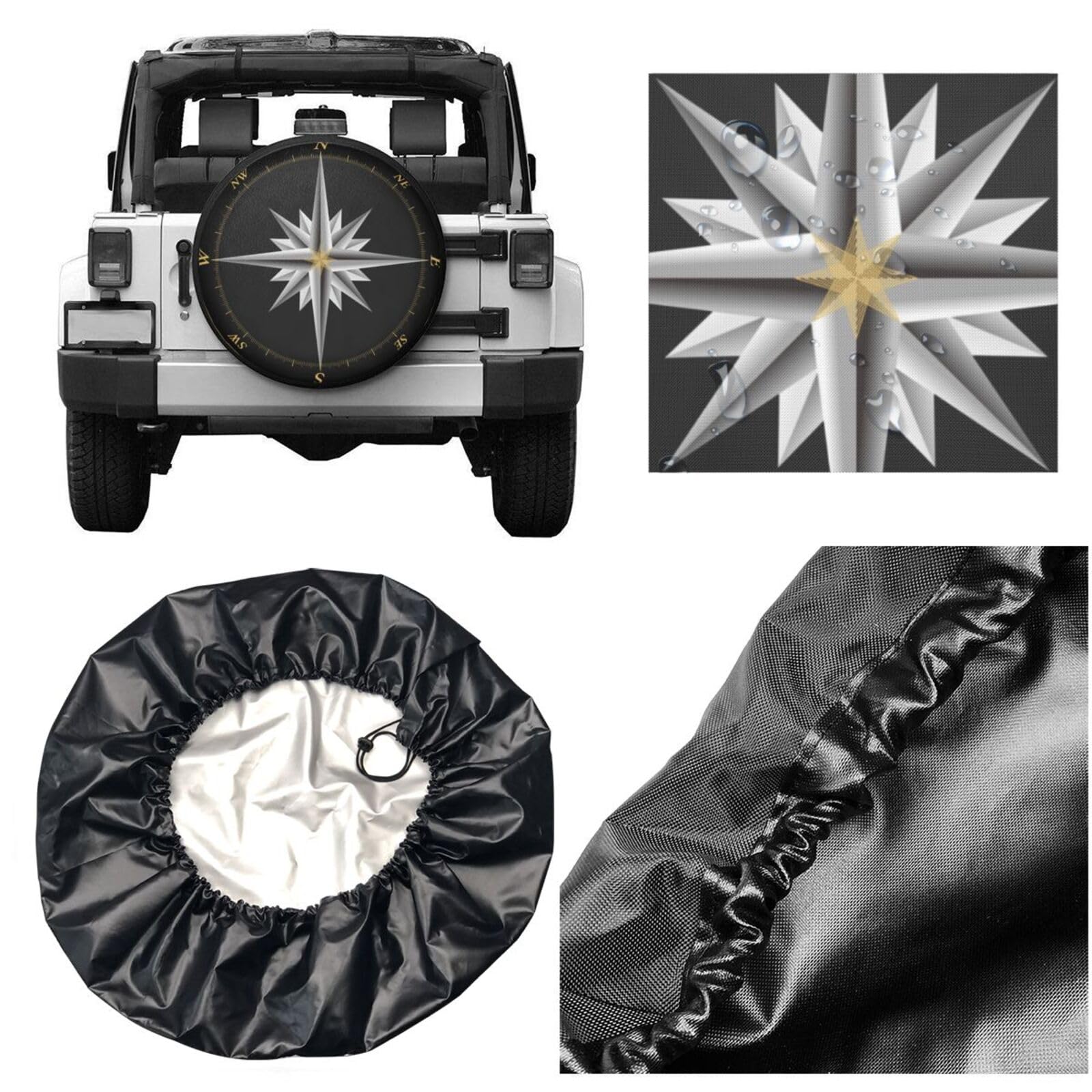 Marine Compass Nautical Spare Tire Cover Camping Tire Wheel Covers Weatherproof Wheel Tire Protector Waterproof Dust-Proof Tyre