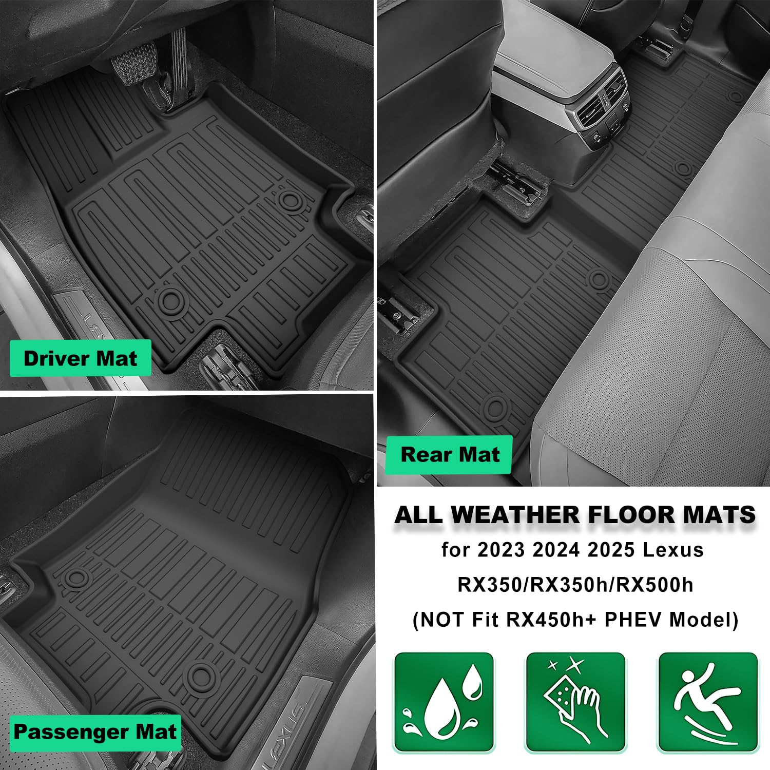 IKABEVEM Custom Fit TPE All Weather Floor Mats & Cargo Liner for Lexus RX350/RX350h/RX500h - 2023-2025 Model