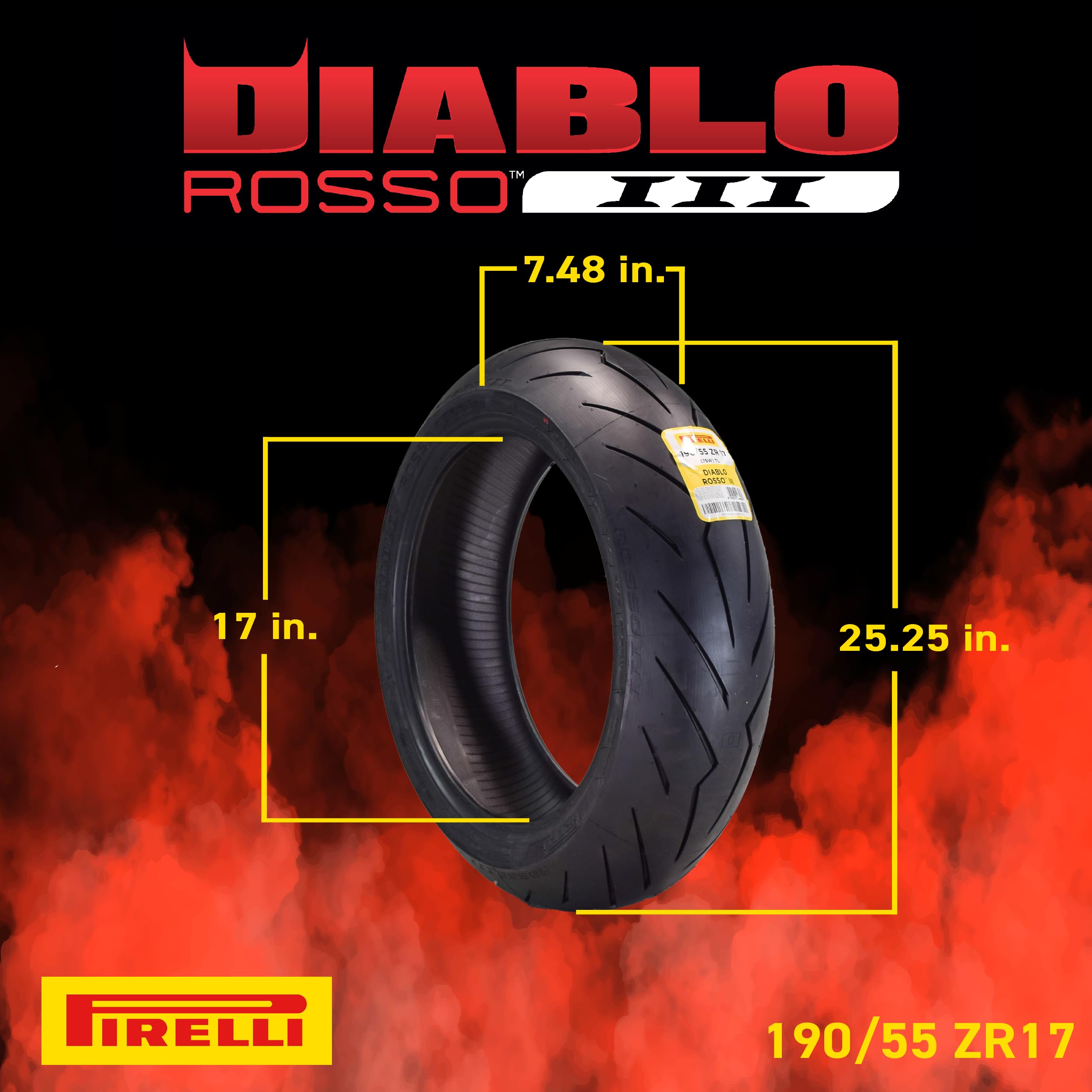 Pirelli Diablo Rosso Iii Motorcycle Tire Set: 120/60 Zr 17 M/C Front & 190/55 Zr 17 M/C Tl Rear- High Performance, Durable For S