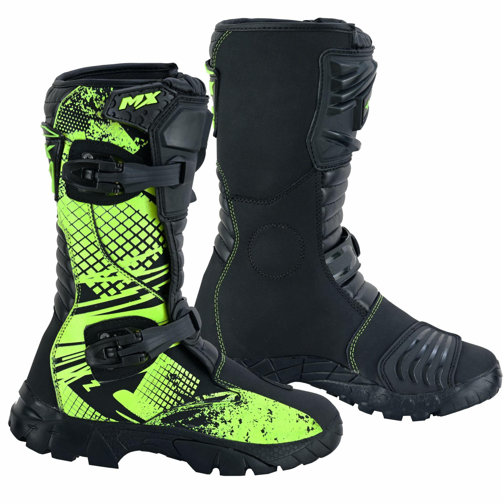 PROFIRST Motorcycle kids boots Motorbike Waterproof shoes Motorcross Dirt Blike Riding Biker Boots for kids (Green, USA5)