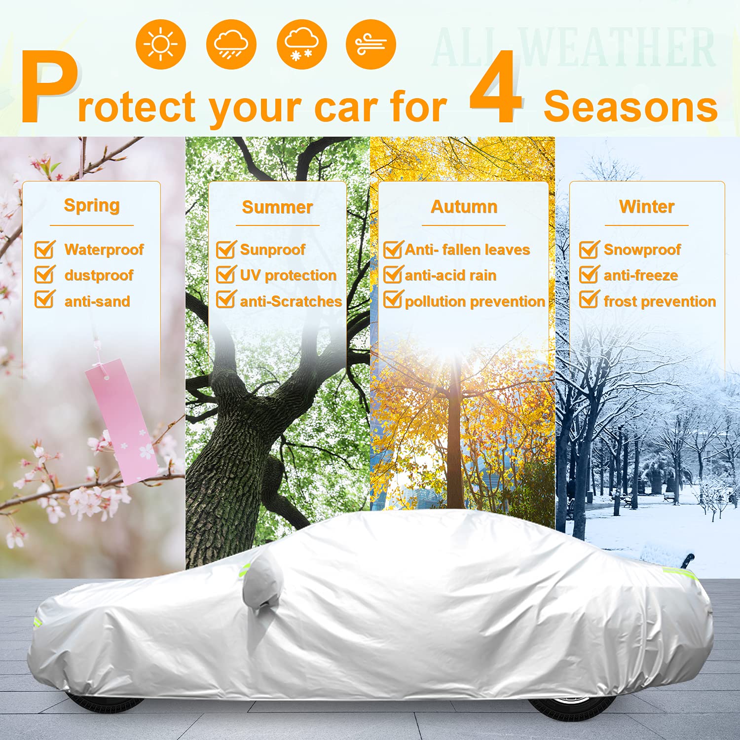 Gordita Car Cover For Automobiles All Weather Waterproof Universal Fit For Sedan (Length 166''-177'')