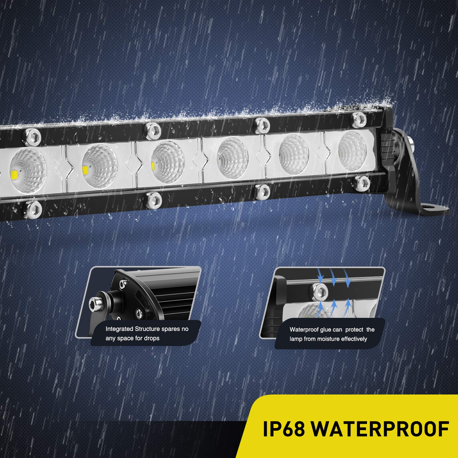 Nilight 2Pcs 7 Inch 18W Ultra-Slim Single Row Led Flood Light Bar Fog Light Dricing Light Work Light For Offroad 4X4 Jeeps Truck