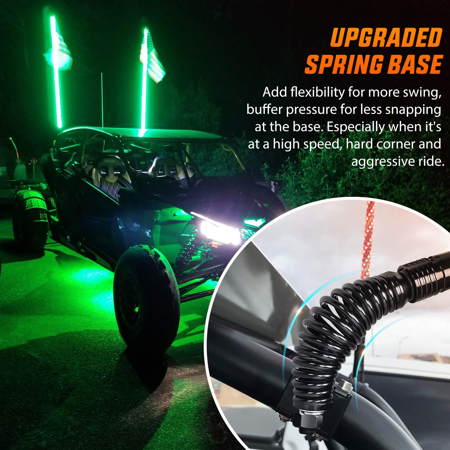 Nilight 2PCS 3FT Spiral RGB Led Whip Light with Spring Base Chasing Light RF Remote Control Lighted Antenna Whips for Can-Am ATV
