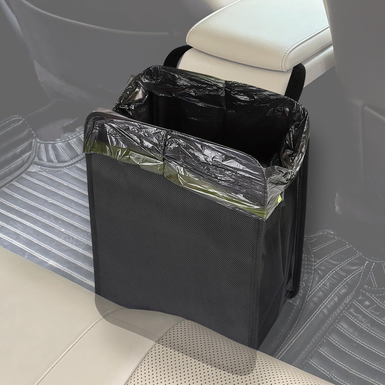 Ginsco Foldable Car Trash Can Large 3 Gallons, Hanging Car Garbage Can Large Capacity Water-Resistant Car Trash Bag, Leakproof T