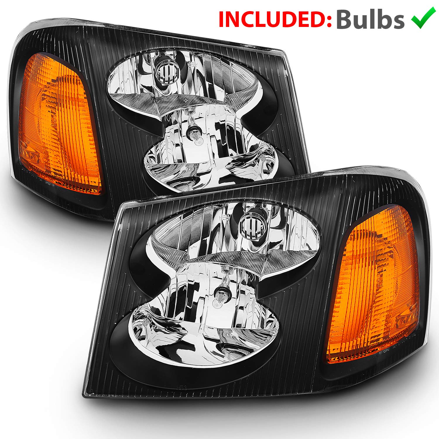 AmeriLite Black Headlight Set for GMC Envoy - Driver & Passenger Side with Hi/Lo Beam Bulbs