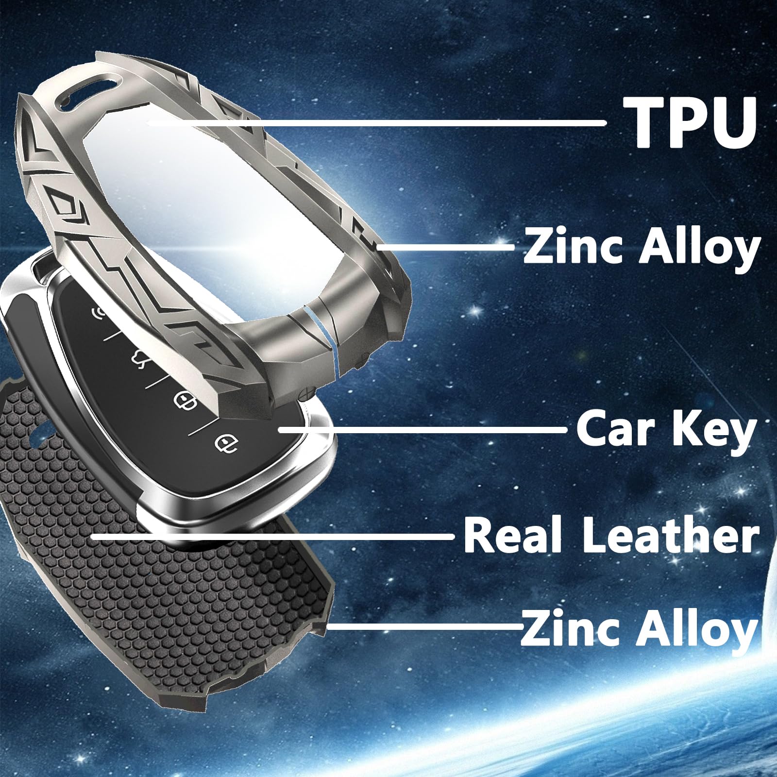 Ocezbiis Key Fob Cover for Chevrolet, Zinc Alloy, Silver, Compatible with Chevy Style A
