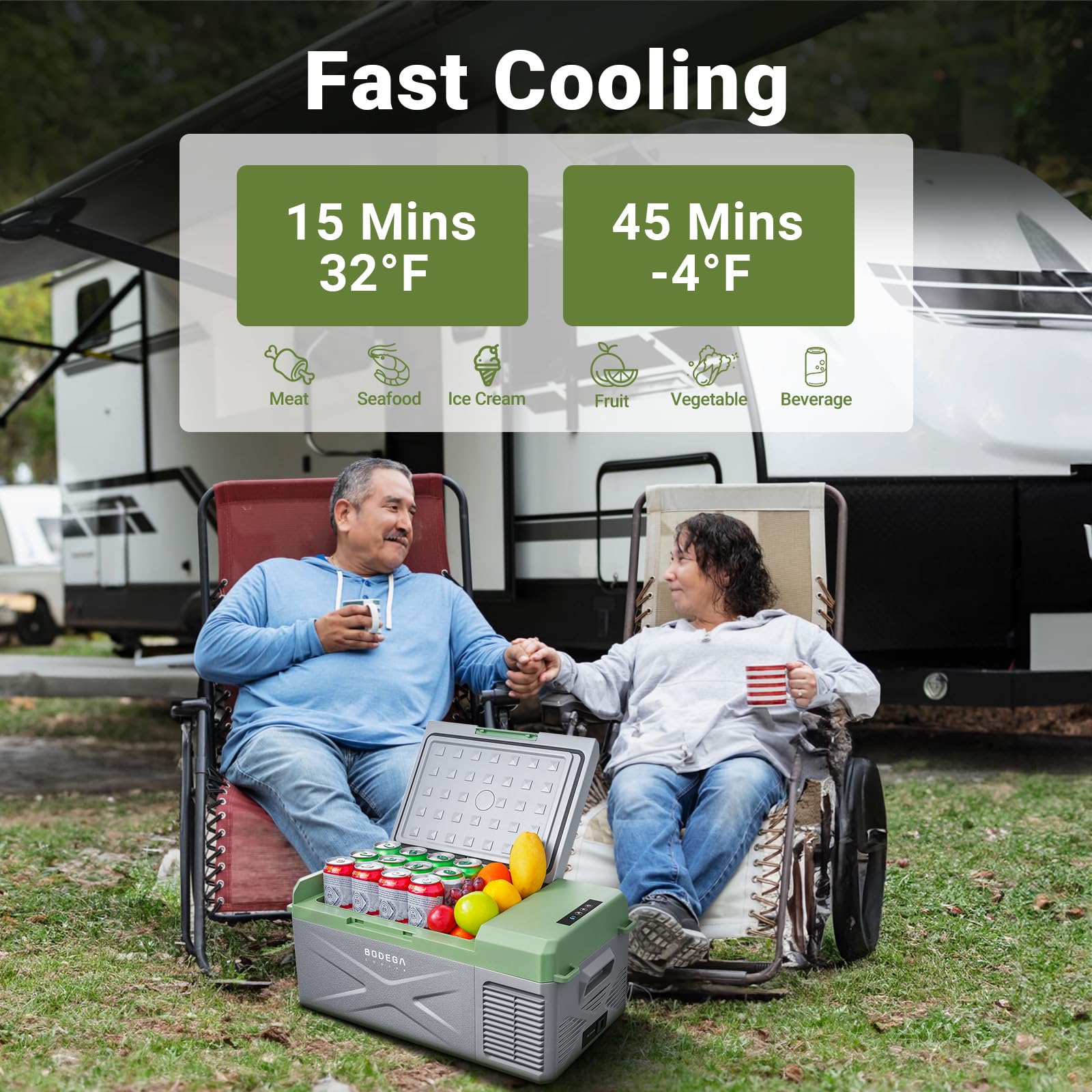 Bodegacooler 12 Volt Car Refrigerator, 17 Quart Portable Freezer, Car Fridge -4?-68?, Electric Cooler 12/24V Dc100-240 Volt Ac F
