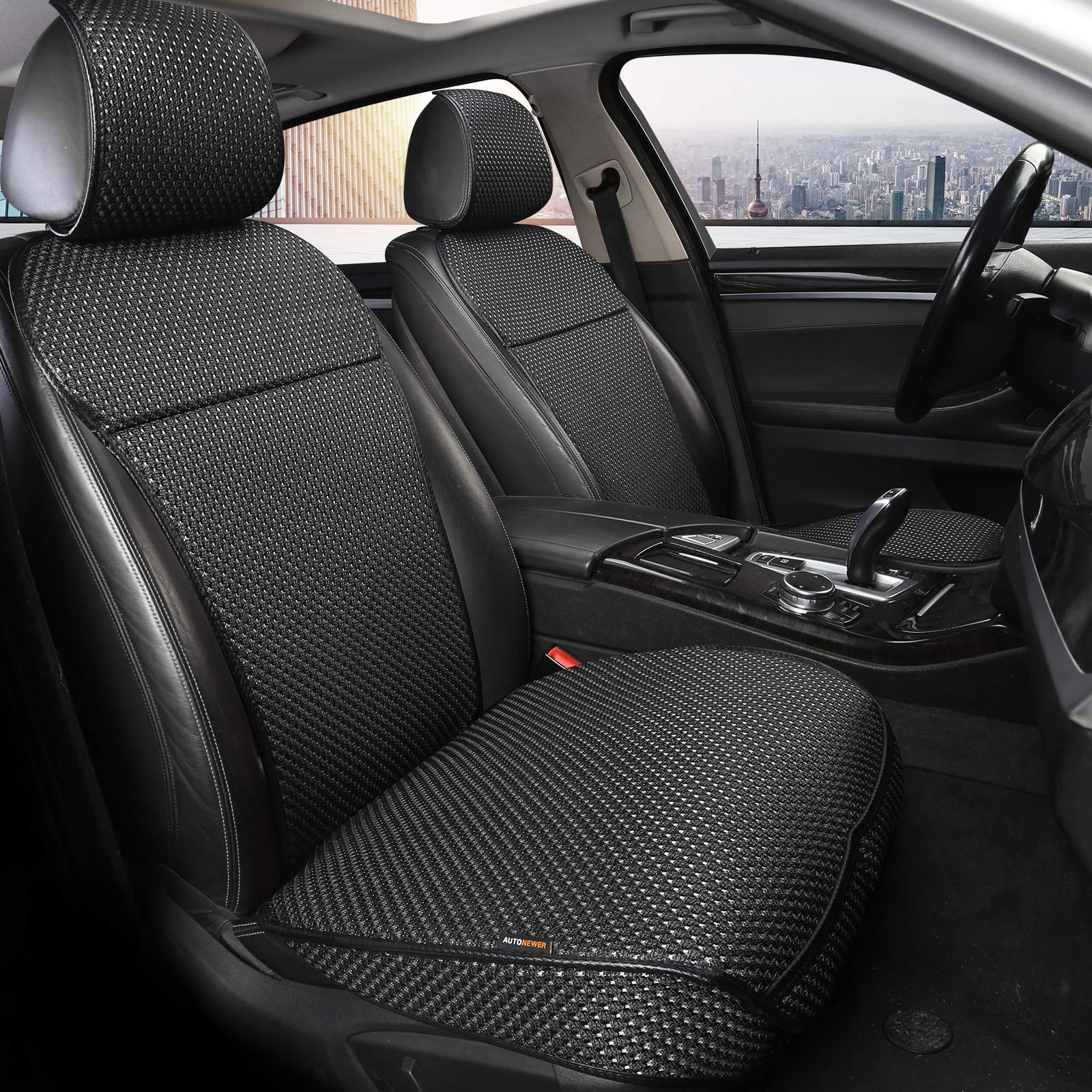 Auto Newer Luxury Breathable Car Seat Cover Fit Four Seasons, Universal Front Of Car Seat Cushions, Bottom Seat Covers Of Full Wrapped Edge,Universal Fit For 95% Cars,Suv(Black+Grey,2Pcs)