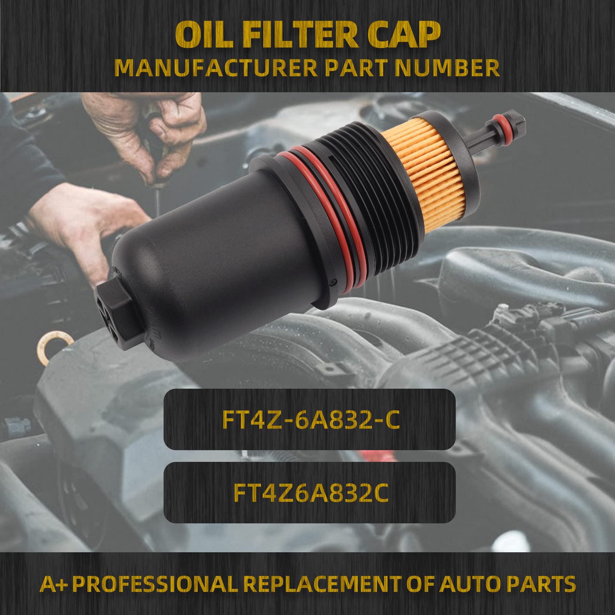 Dasbecan Oil Filter Cap Lid Cover Compatible With Ford Fusion/F-150 2.7L V6/Ecoboost Replaces# Ft4Z6A832C Ft4Z-6A832-C