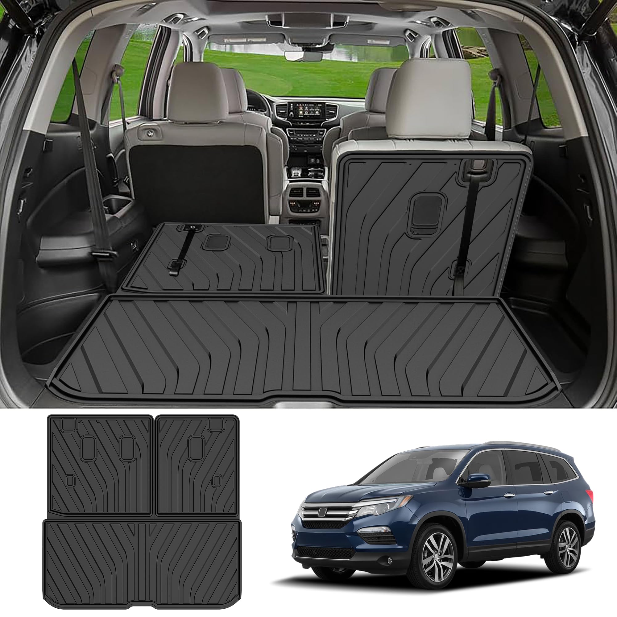 Original Cargo Mat & Backrest Mat Fit for Honda Pilot 2016-2022: Cargo Liner with Backrest Mat Behind 3rd Row Back Seat Protecto
