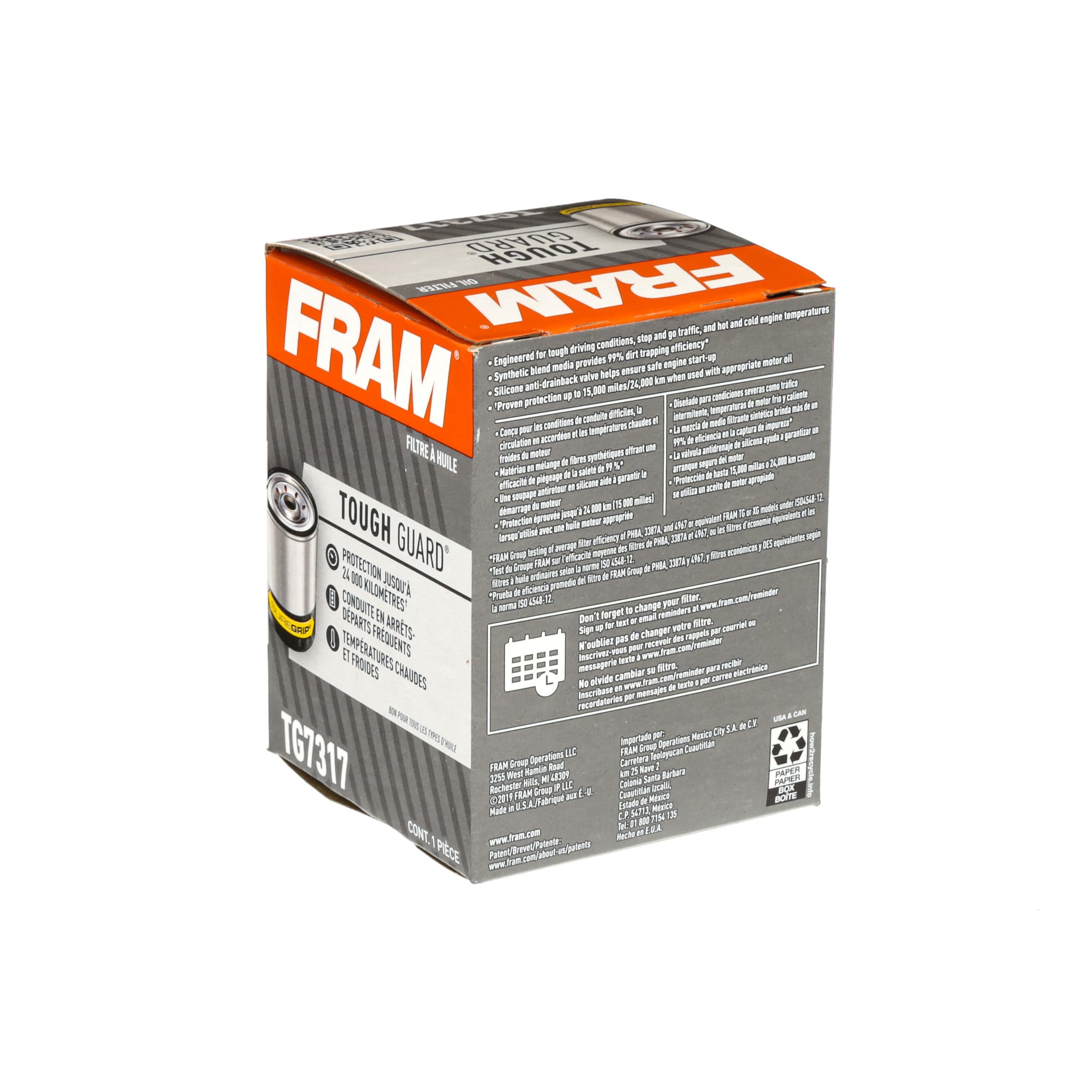 Fram Tough Guard Replacement Oil Filter Tg8765, Designed For Interval Full-Flow Changes Lasting Up To 15K Miles