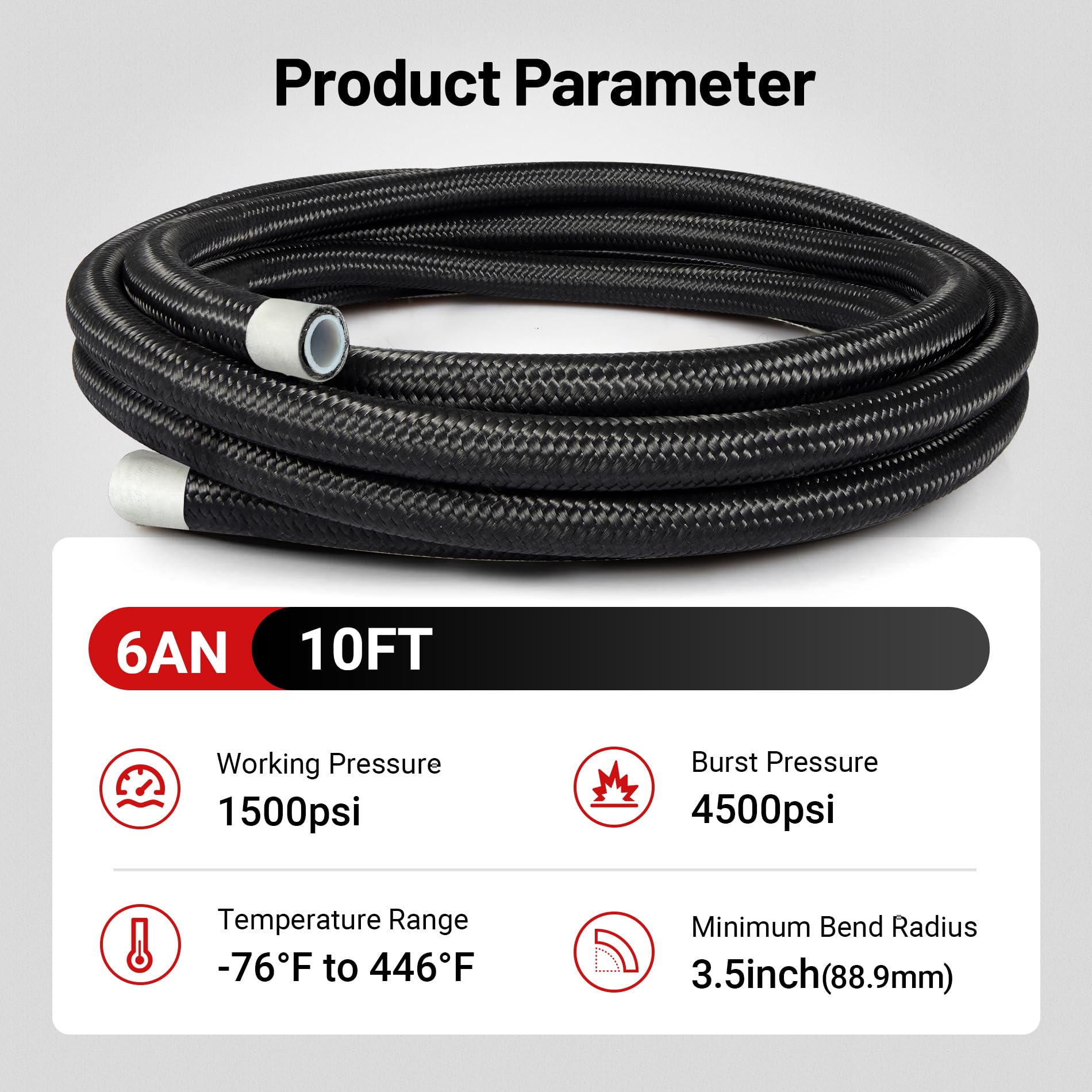 EVIL ENERGY 6AN PTFE Fuel Hose Line E85 Nylon Braided 10FT Black