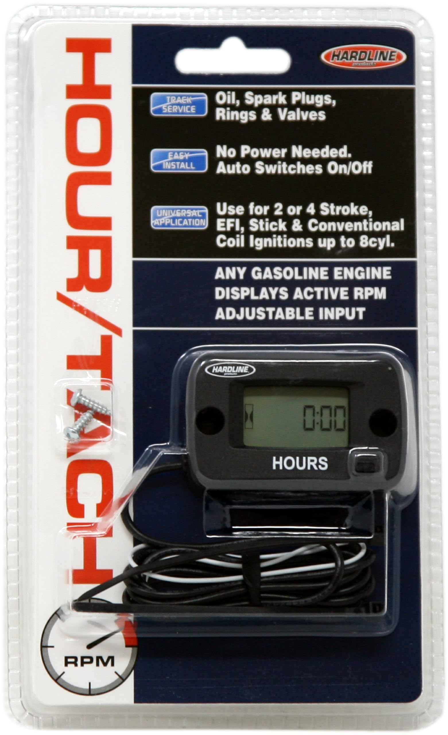 Hardline Products Hr-8062-2 Hour/Tach Meter For Gas Engine,8 Cyl