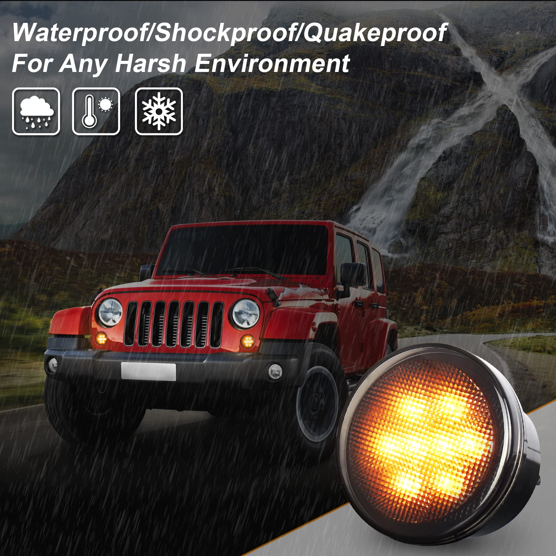 Pxpart Jk Turn Signal Lights Smoke Lens Amber Led Front Grill Indicator Parking Lights For Jeep Wrangler Jk Jku 2007-2017
