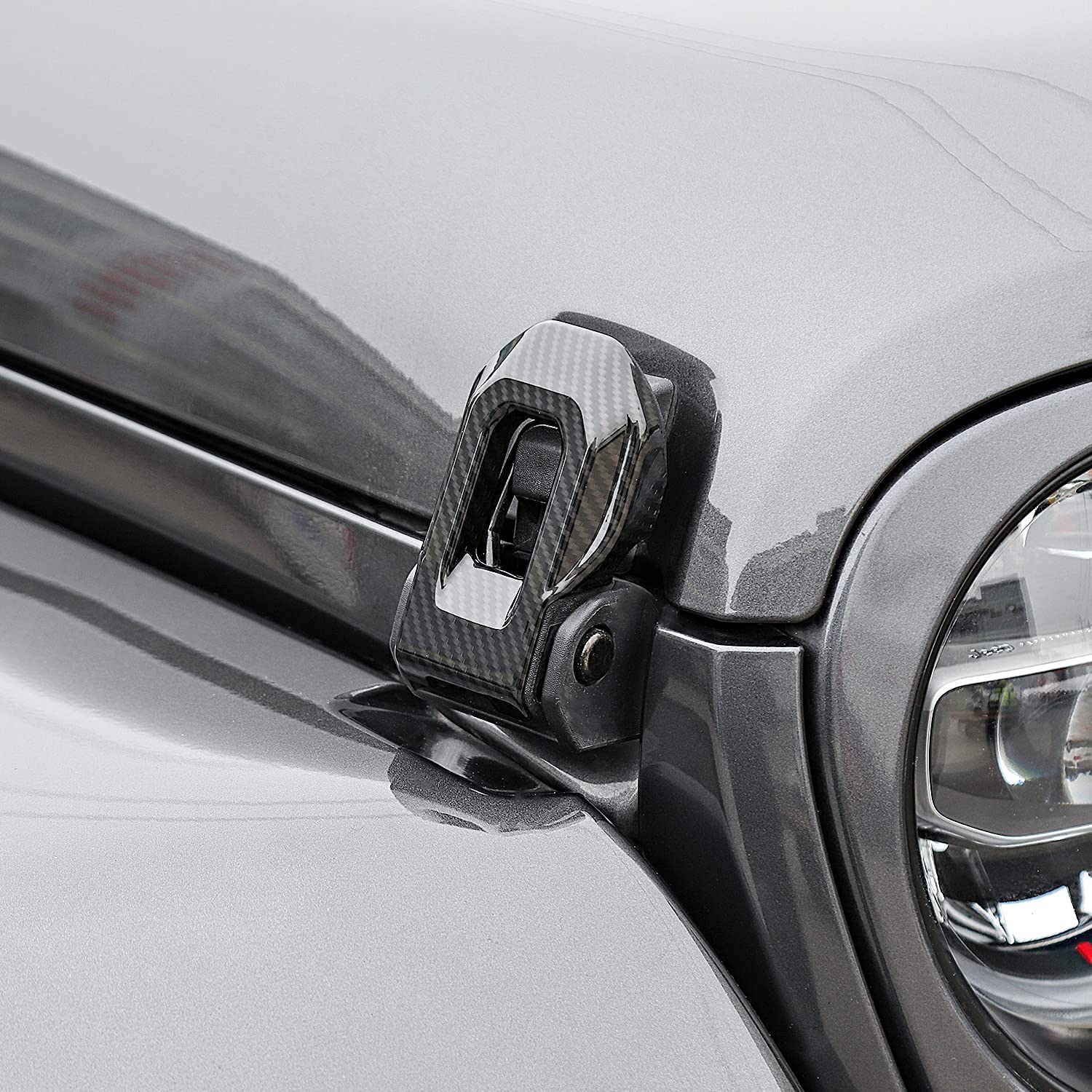 Hoolcar Hood Latch Lock Catch Brackets Cover For 2018-2021 Jeep Wrangler Jl Jlu & 2020-2021 Gladiator Jt, Carbon Fiber