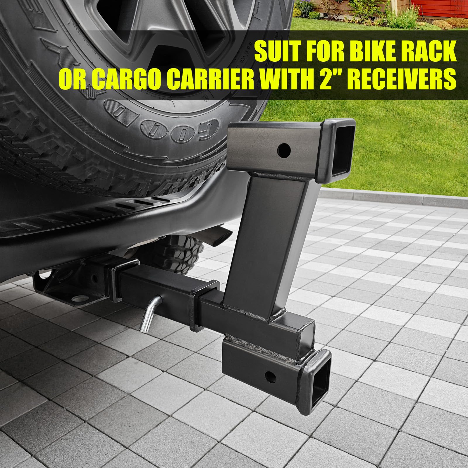 KAIRAY Trailer Dual Hitch Extender Adapter, 2" & 8" Rise/Drop, 10000lbs Capacity, Y-shaped 2" Receiver, Model HY0055, Black