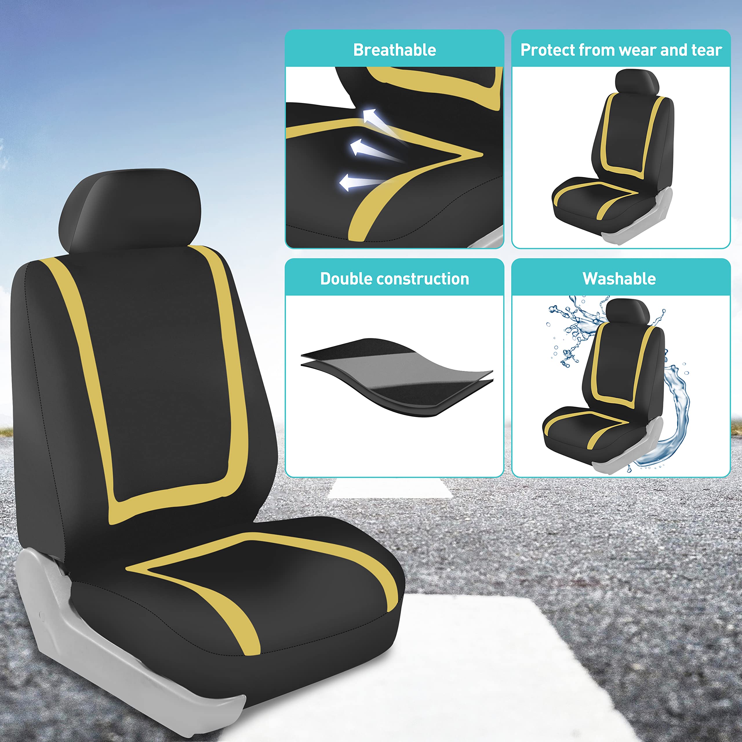 Fh Group Car Seat Covers Front Set In Cloth -Car Seatcovers For Low Back Car Seats With Removable Headrest,Universal Fit,Automot