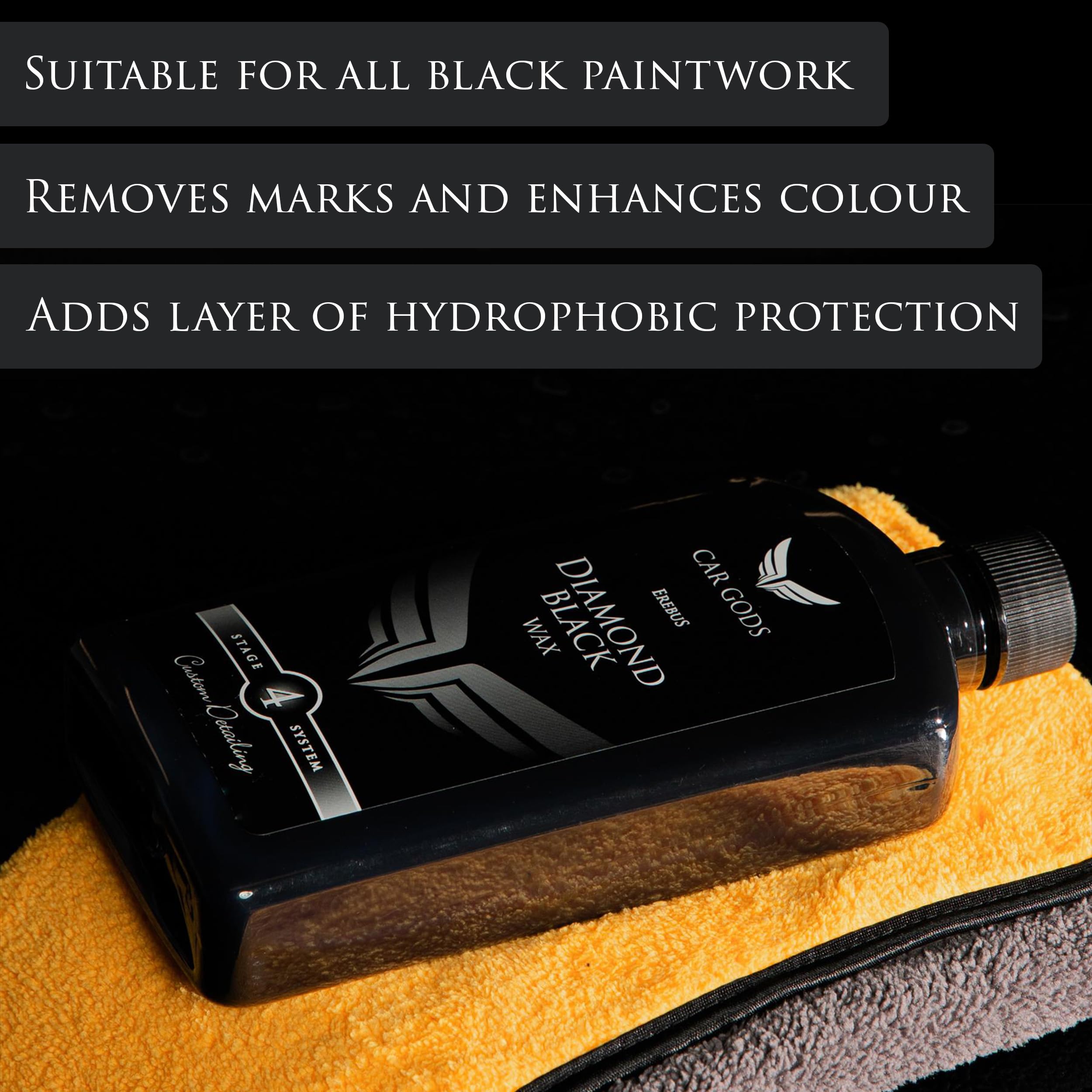Car Gods Black Carnauba Wax Polish - 17 Fl Oz, Pigmented Formula, Removes Surface Oxidation & Scratches, Diamond Black Wax, Model GOD642