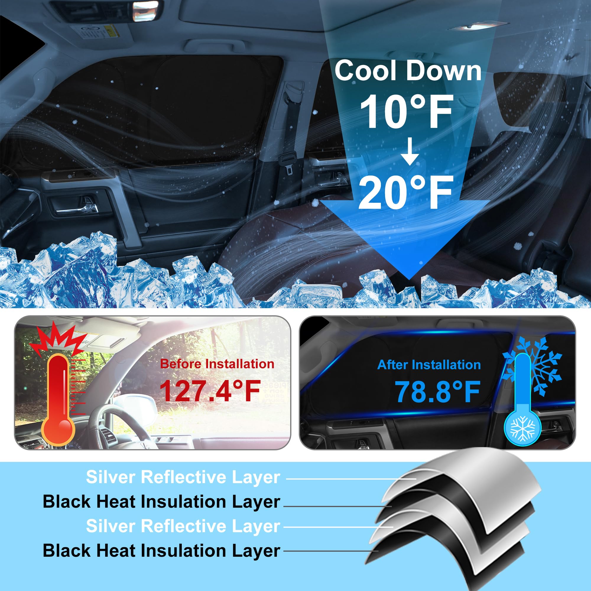 TINGLU Window Shades for Chevrolet Malibu 2016-2025, Black UV Protection Sun Shade, 8PCS Triangular Rear Windows Cover