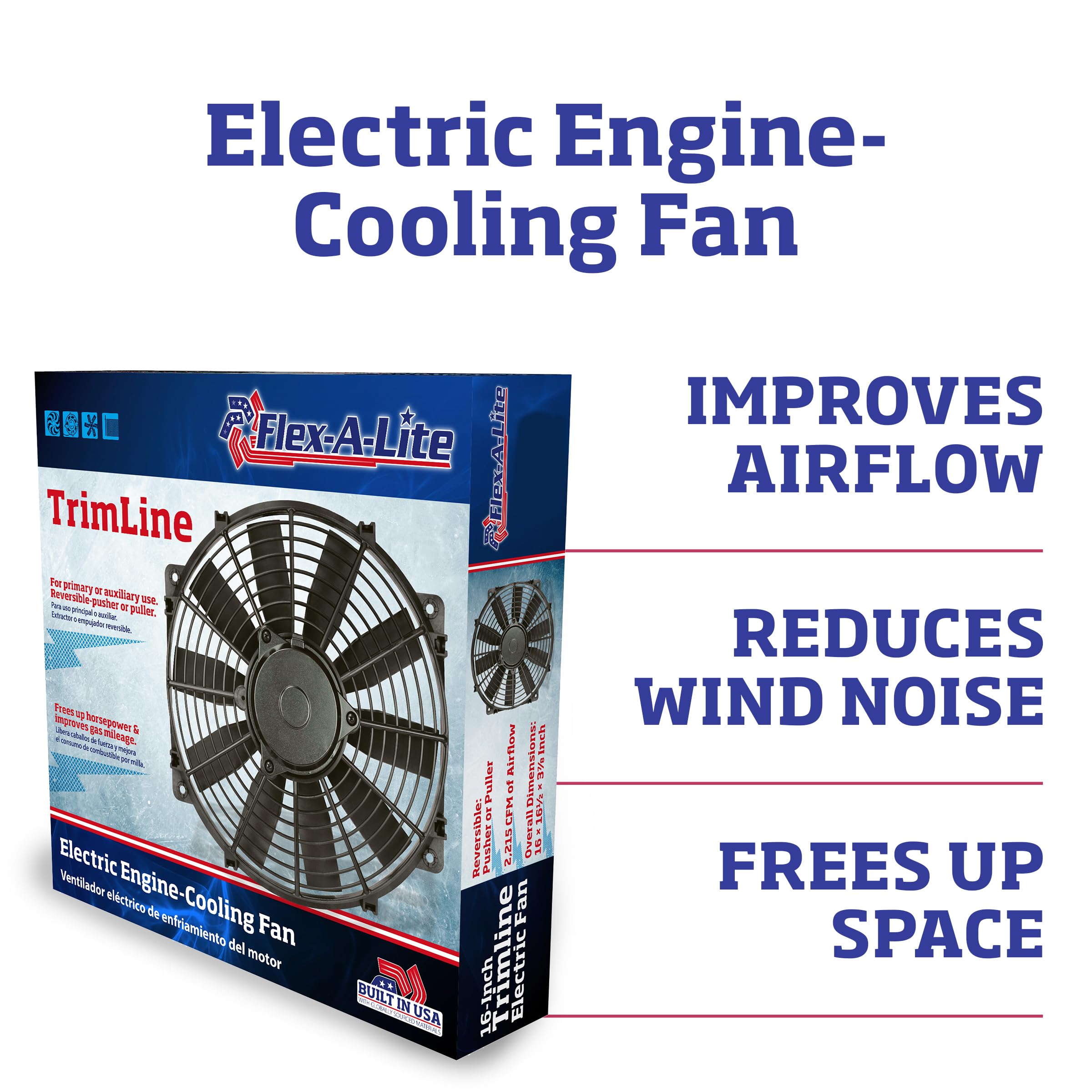 Flex-A-Lite Trimline Reversible Electric Fan, Pusher-Puller Fan (116), Car Accessories, 16 Inches Black