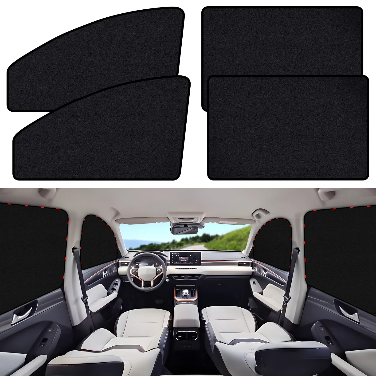 Zatooto Suede Car Window Shades 4Pcs - Car Window Covers For Ultimate Privacy, Uv Protection, And Heat Insulation, Sun Shade Per