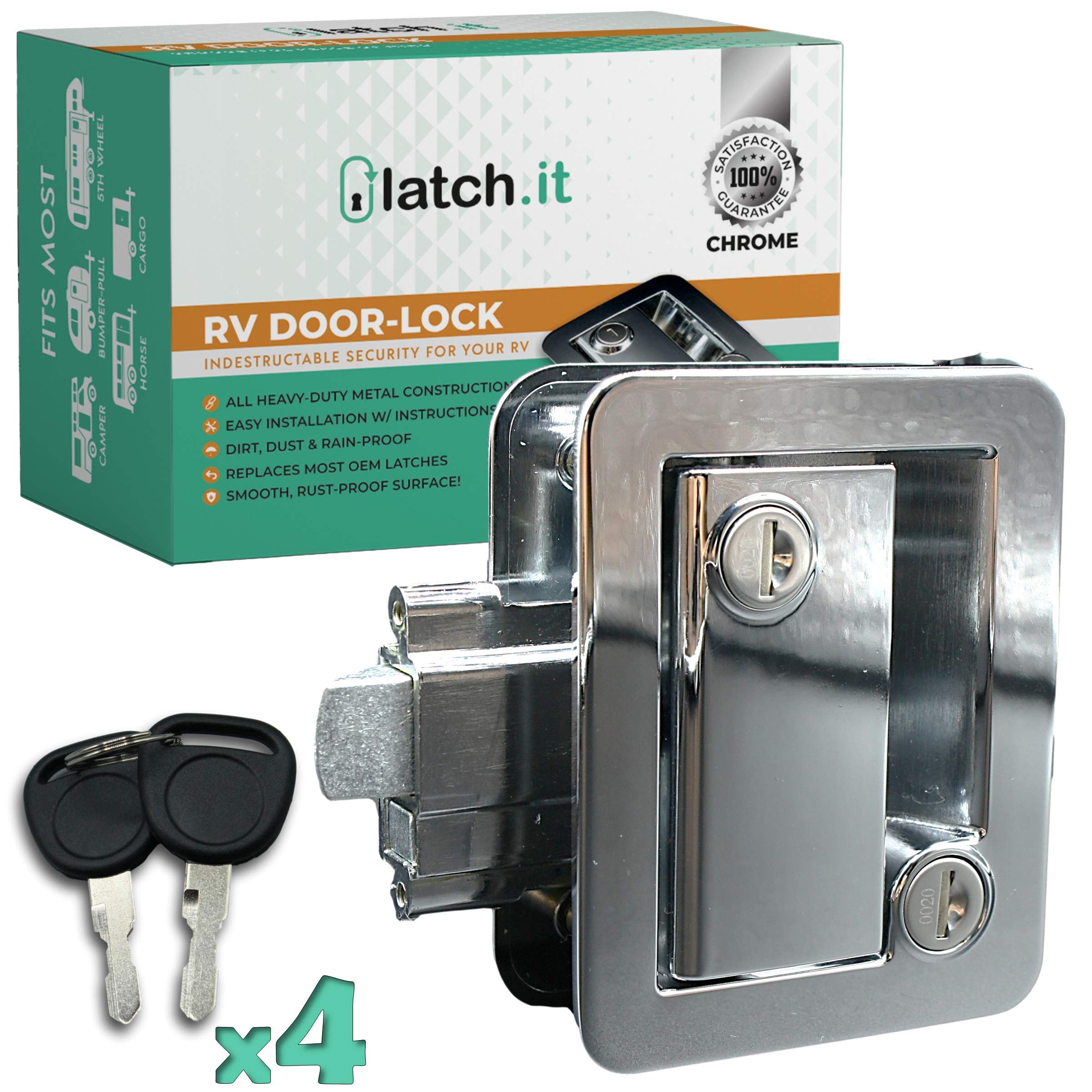 Latch.It Chrome Rv Door Latch  Rv Door Locks For Travel Trailers  Travel Trailer Door Latch  100% Metal Camper Door Lock 4 Campe