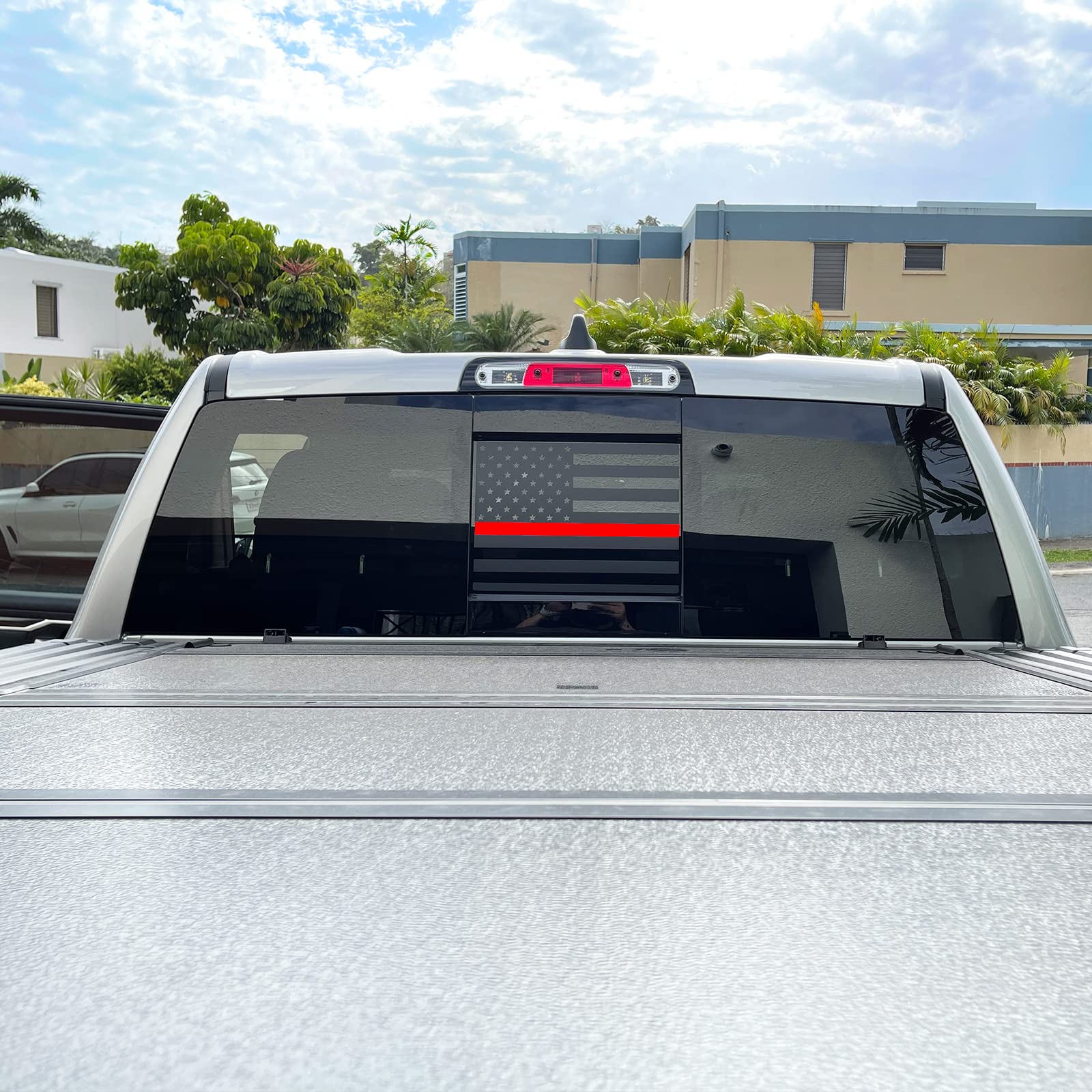 Xinghe For 2004-2018 Chevy Silverado Gmc Sierra Chevrolet Colorado, Rear Middle Window Firefighter American Flag Decals, Matte B