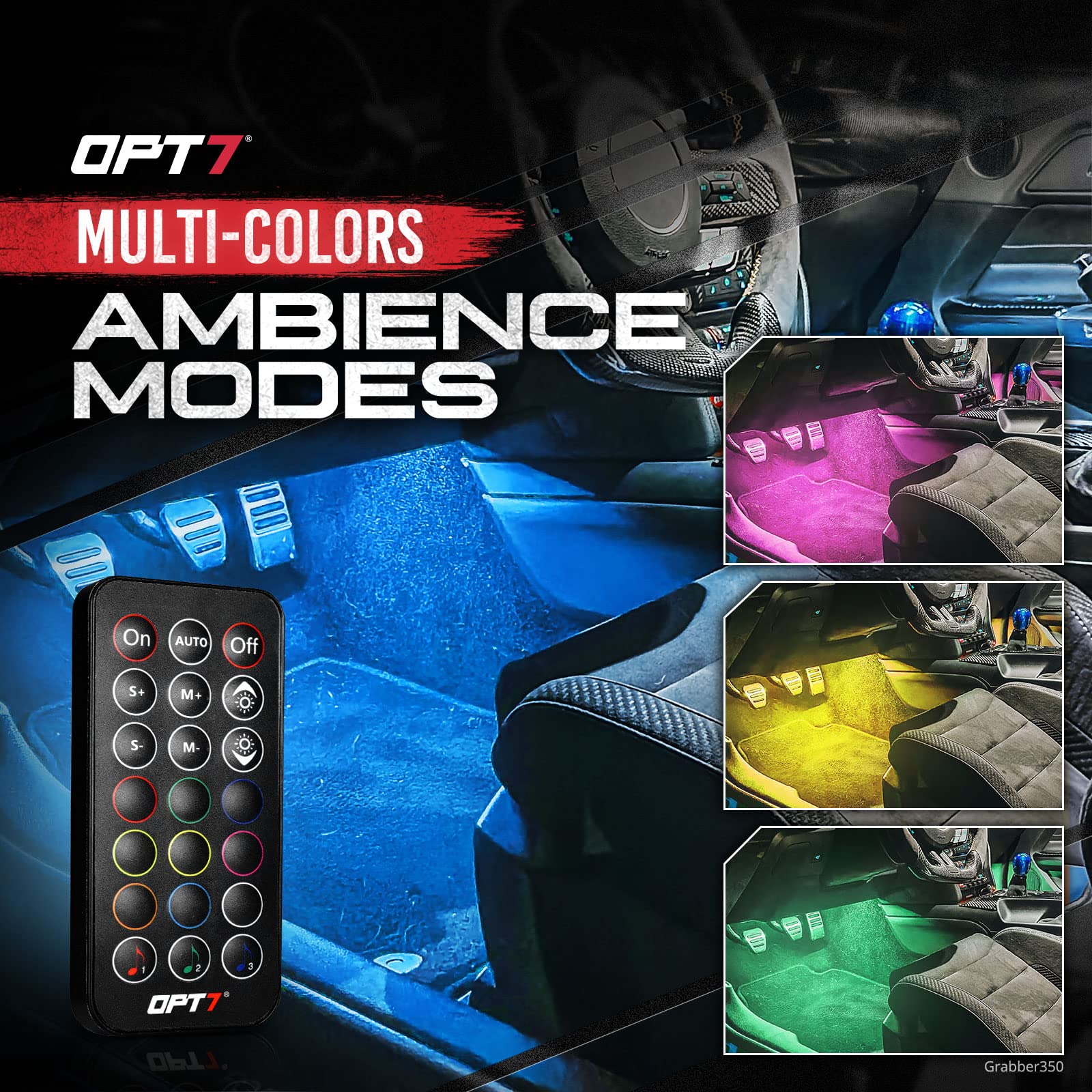 Opt7 Aura Double Row Car Led Lights Interior 6Pc With Wireless Remote Control, Multicolor Mode, Sound Active Function Inside Amb