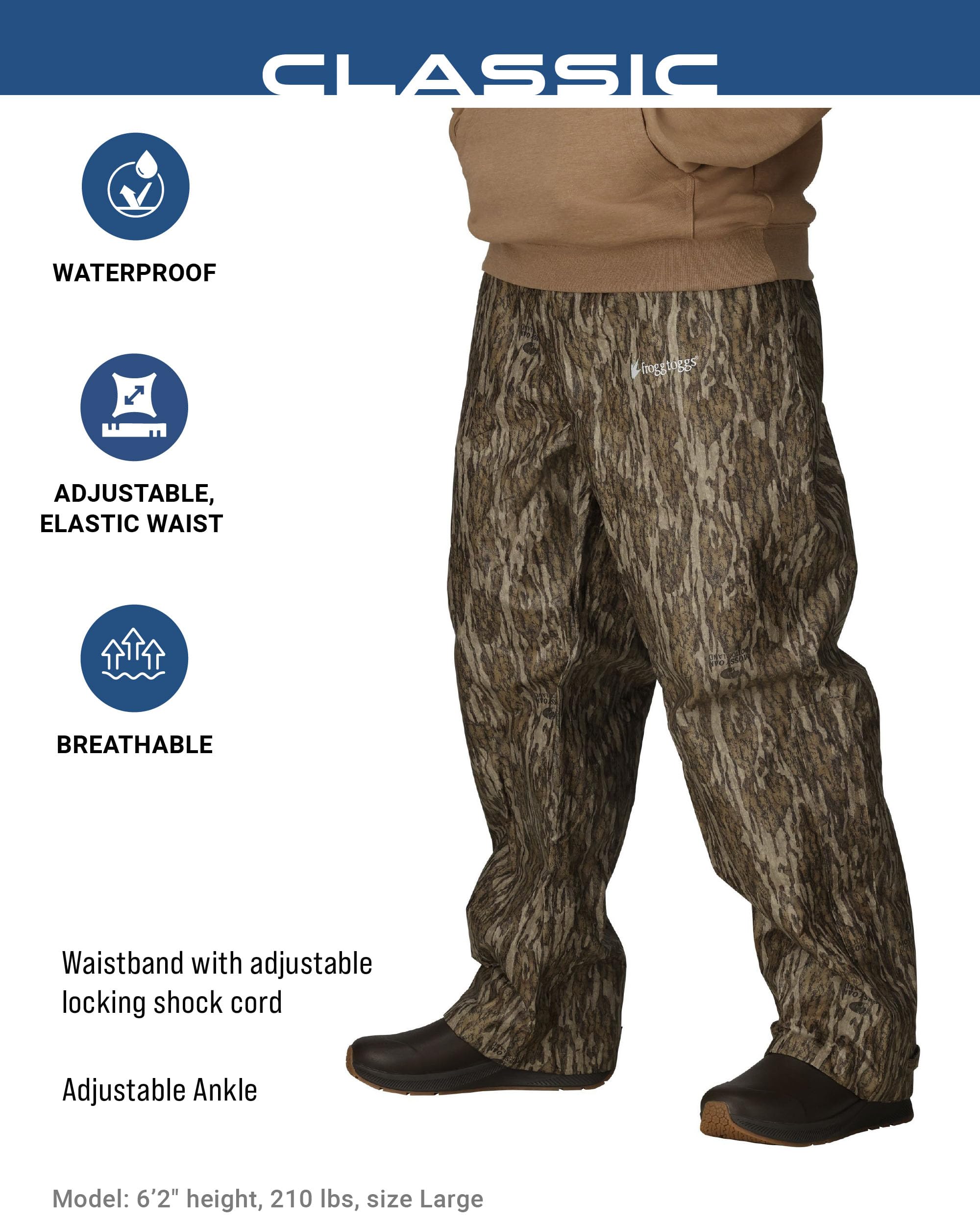 Frogg Toggs Mens Classic Pro Action Waterproof Breathable Rain Pants, Mossy Oak Bottomland, 3X-Large Us