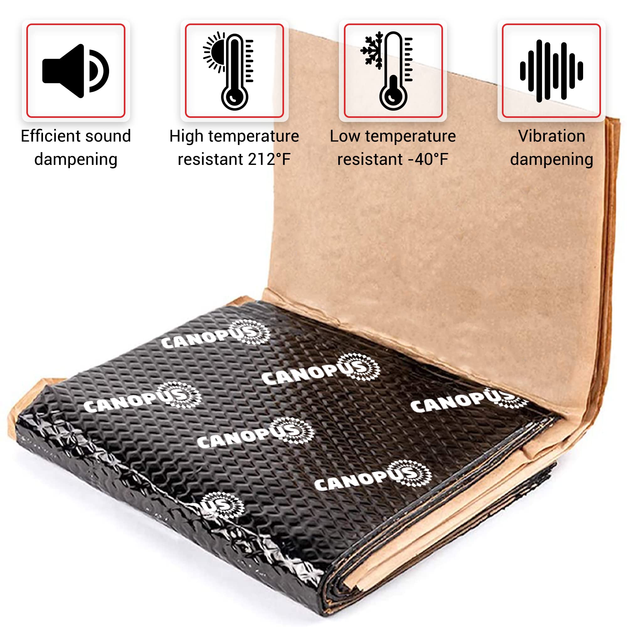 CANOPUS Car Sound Deadening Mat, 80 mil, 10 sqft, Butyl Material, Black, Pack of 10 Sheets for Trunk, Door, Floor, Ceiling