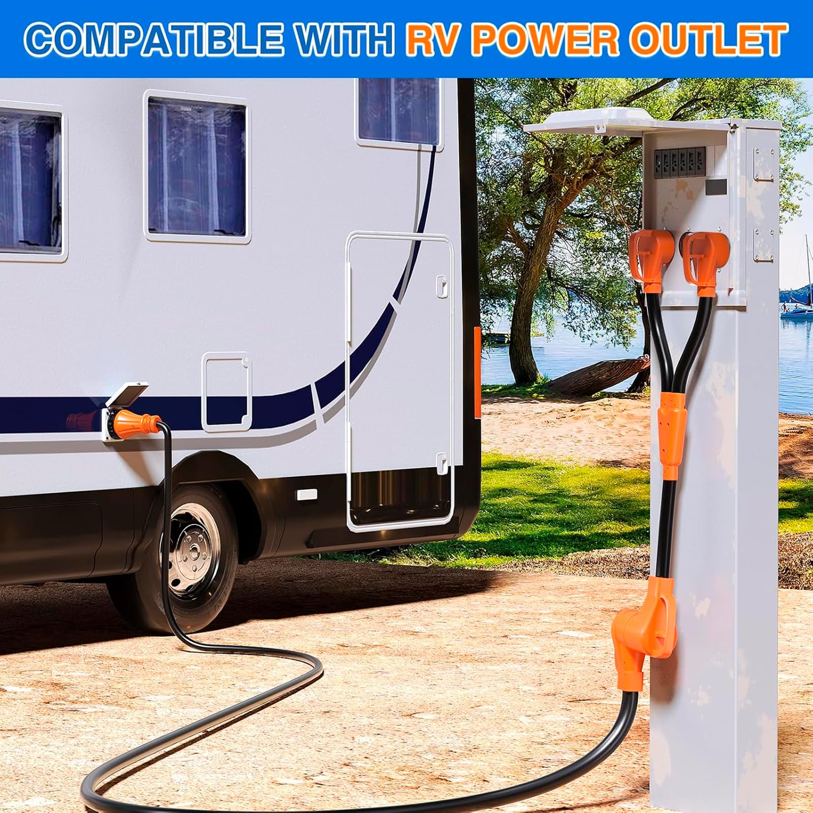 Nilight RV Y Splitter Adapter Cord 30 Amp to 50 Amp, Heavy Duty Waterproof Metal, Model 50436RV, 30M/50F Y Splitter for RV Camper Trailer