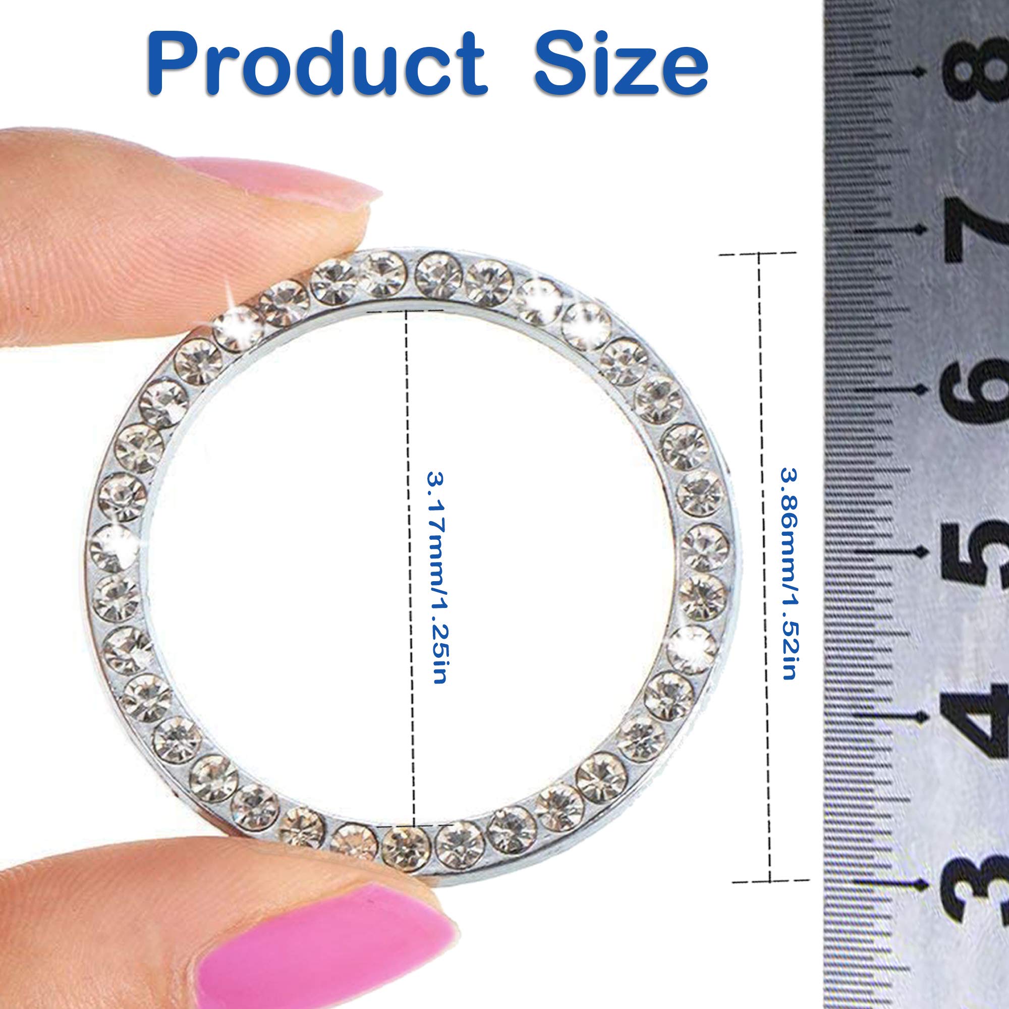 Orrdice 2 Pcs Crystal Rhinestone Ring for Car Decor, Bling Decor Car Emblem Sticker, Push to Start Button,Key Ignition Starter,
