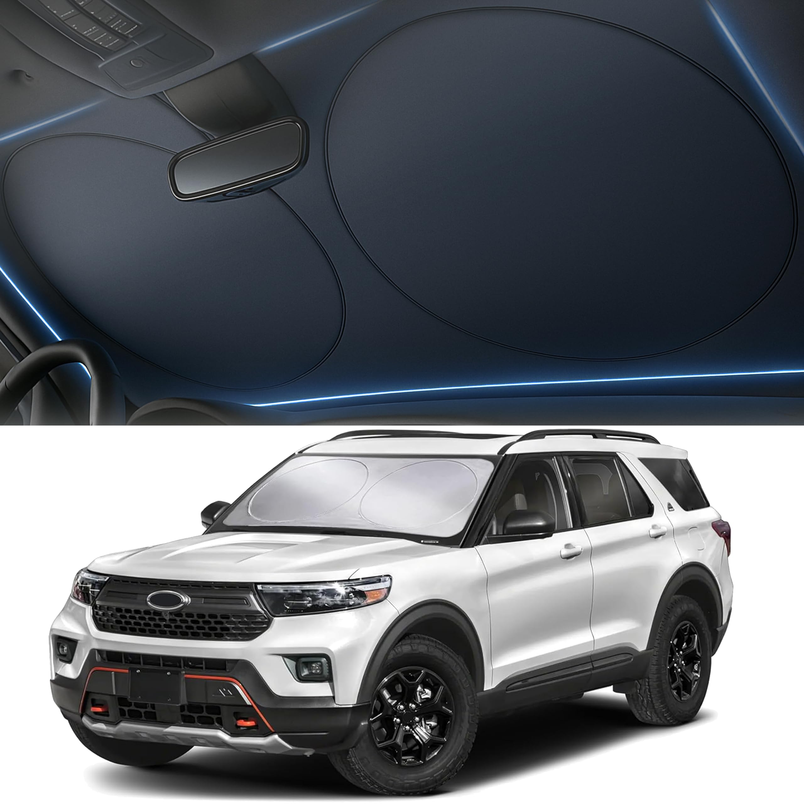 Autovir Foldable Windshield Sun Shade For Car - 240T Reflective Uv And Heat Shield With Storage Bag | Keeps Interior Cool | Univ