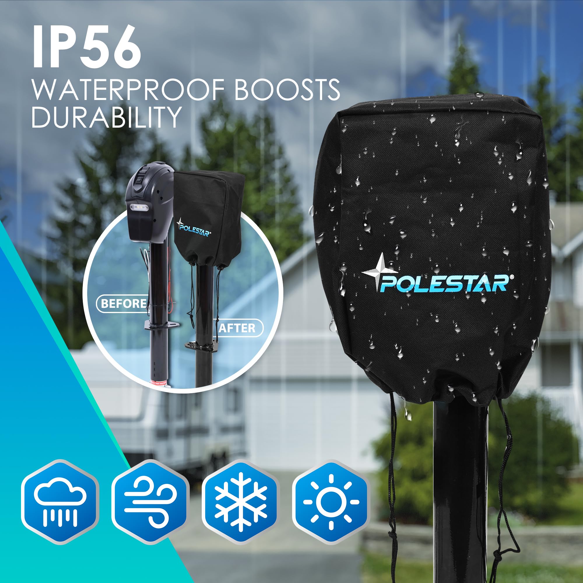 POLESTAR Electric Trailer Jack 5000lbs with Touch Panel & LED Light - Black, Model 10201096, 12V DC A-Frame Tongue Jack for RVs