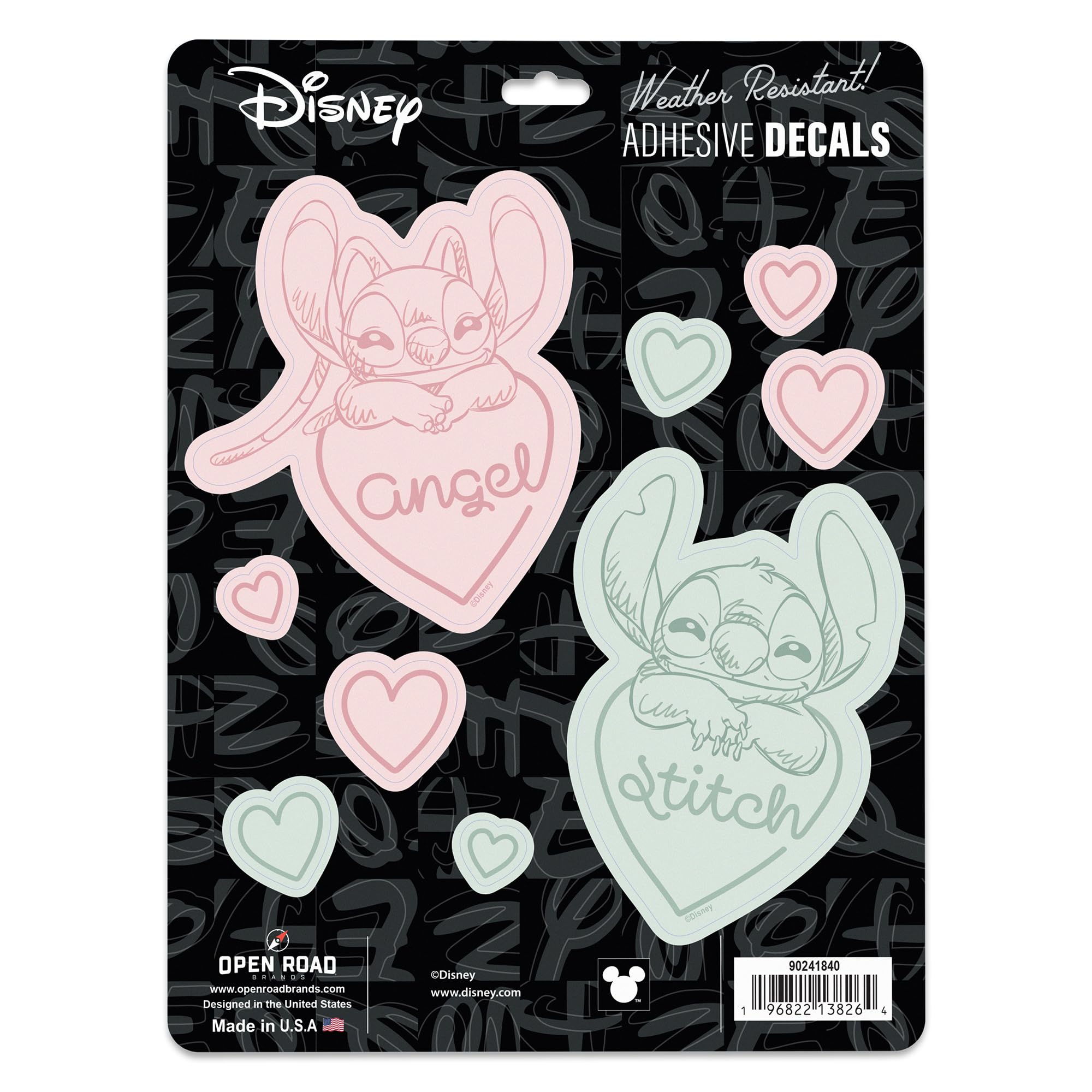 Disney Lilo and Stitch Hearts Adhesive Vinyl Decals - Cute Set of Stitch and Angel Stickers for Car, 1 Pack (9 Count)