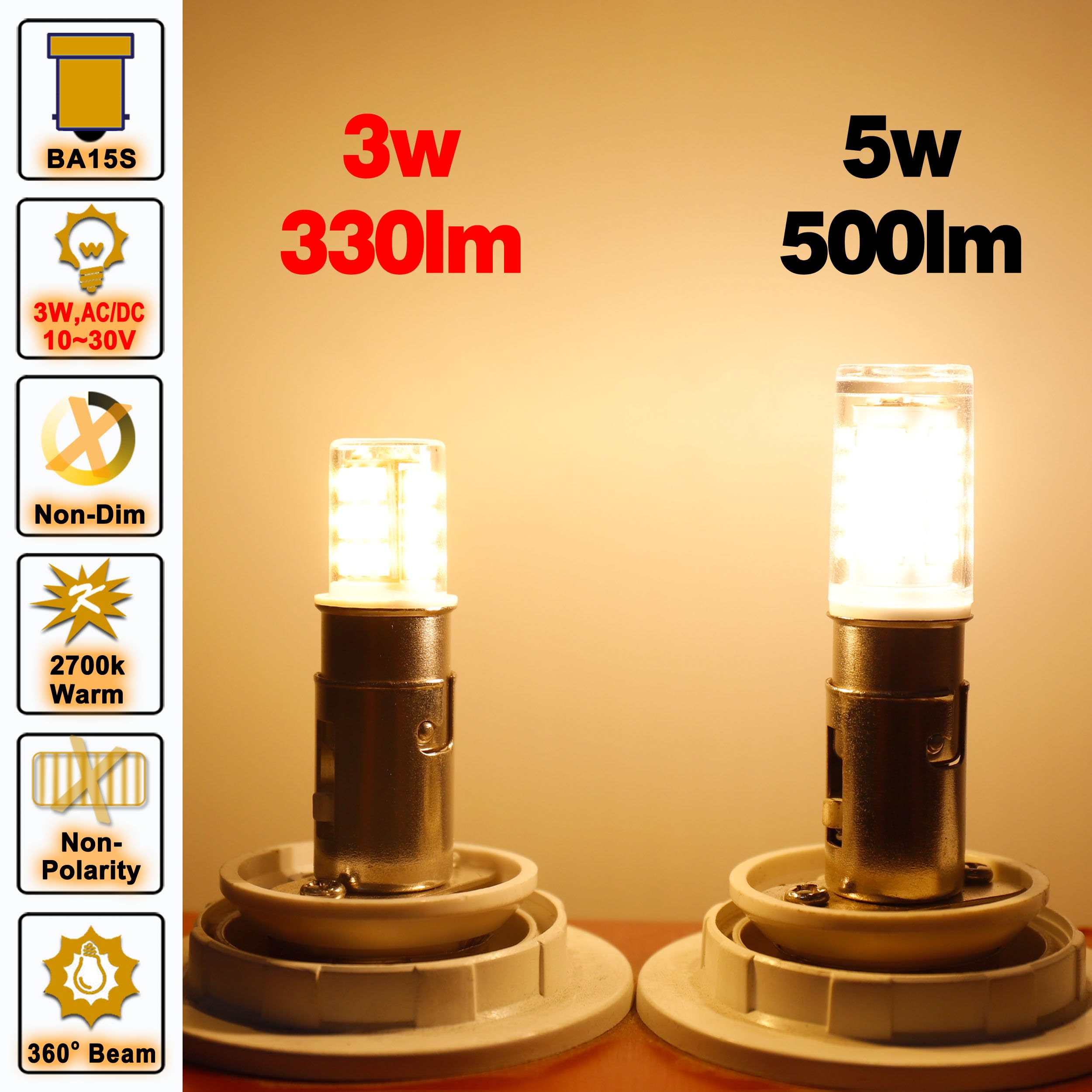 Ziomitus BA15S LED 12V Landscape Bulbs, 2700K Warm White, 0.66x1.52in, P21W 1156 1141,