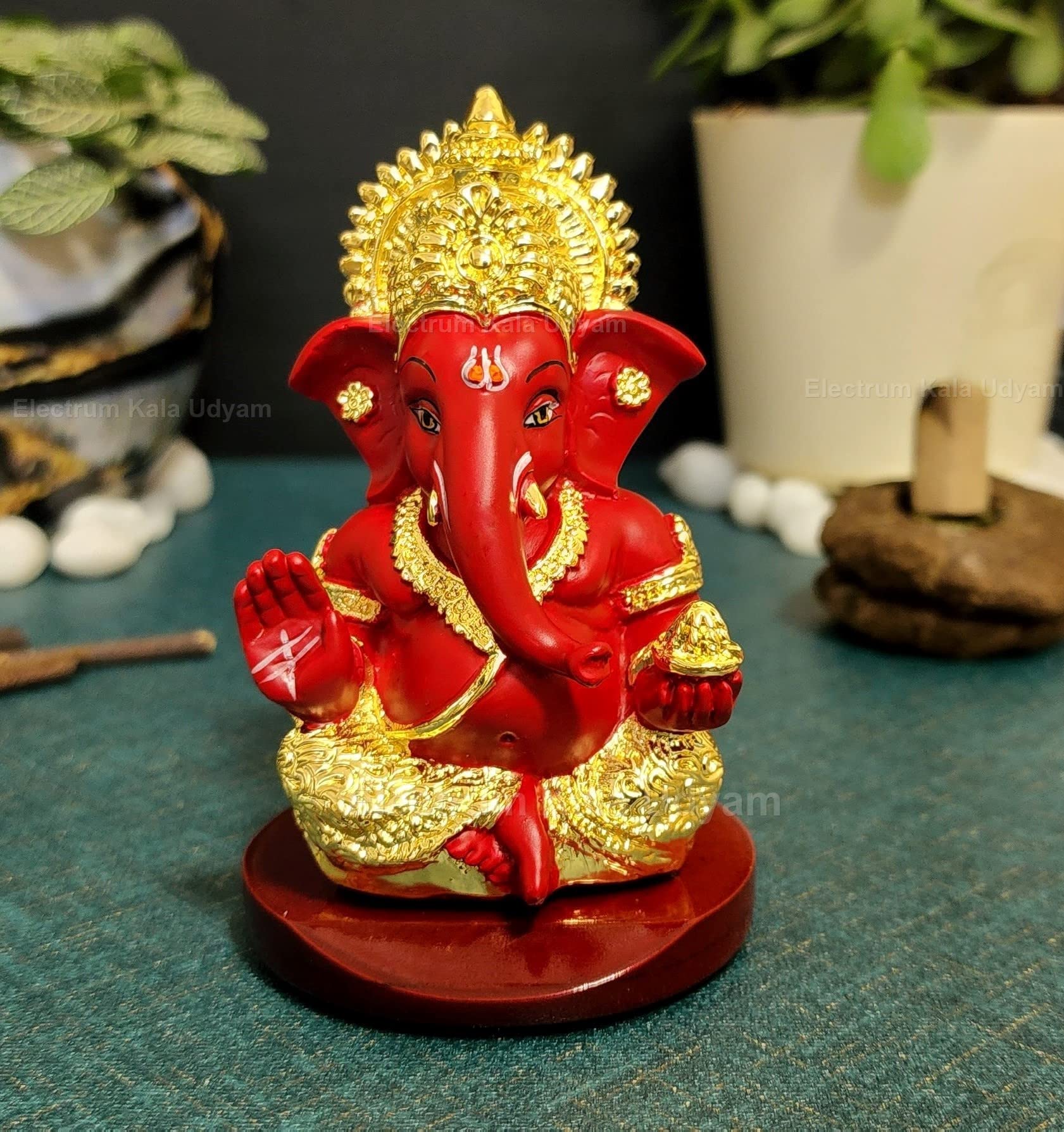Electrum Kala Udyam Experience The Divine Aura Of Ganesha Gold Plated Idol On Mdf Base For Car Dashboard, Office Desk, And Festi