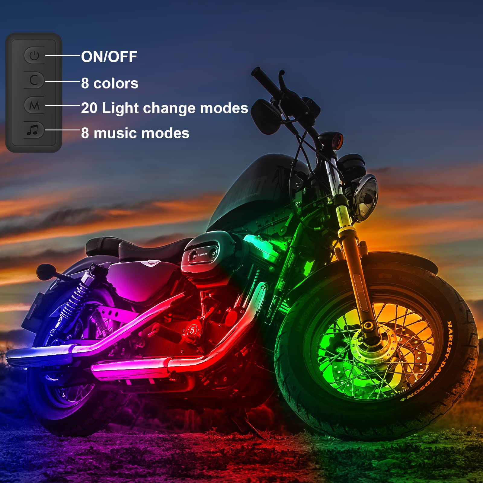 FCPVHOY 10Pcs Motorcycle LED Underglow Kit, RGB Strips with APP Control, PVC Material, Colourful for Harley Honda Kawasaki Suzuki
