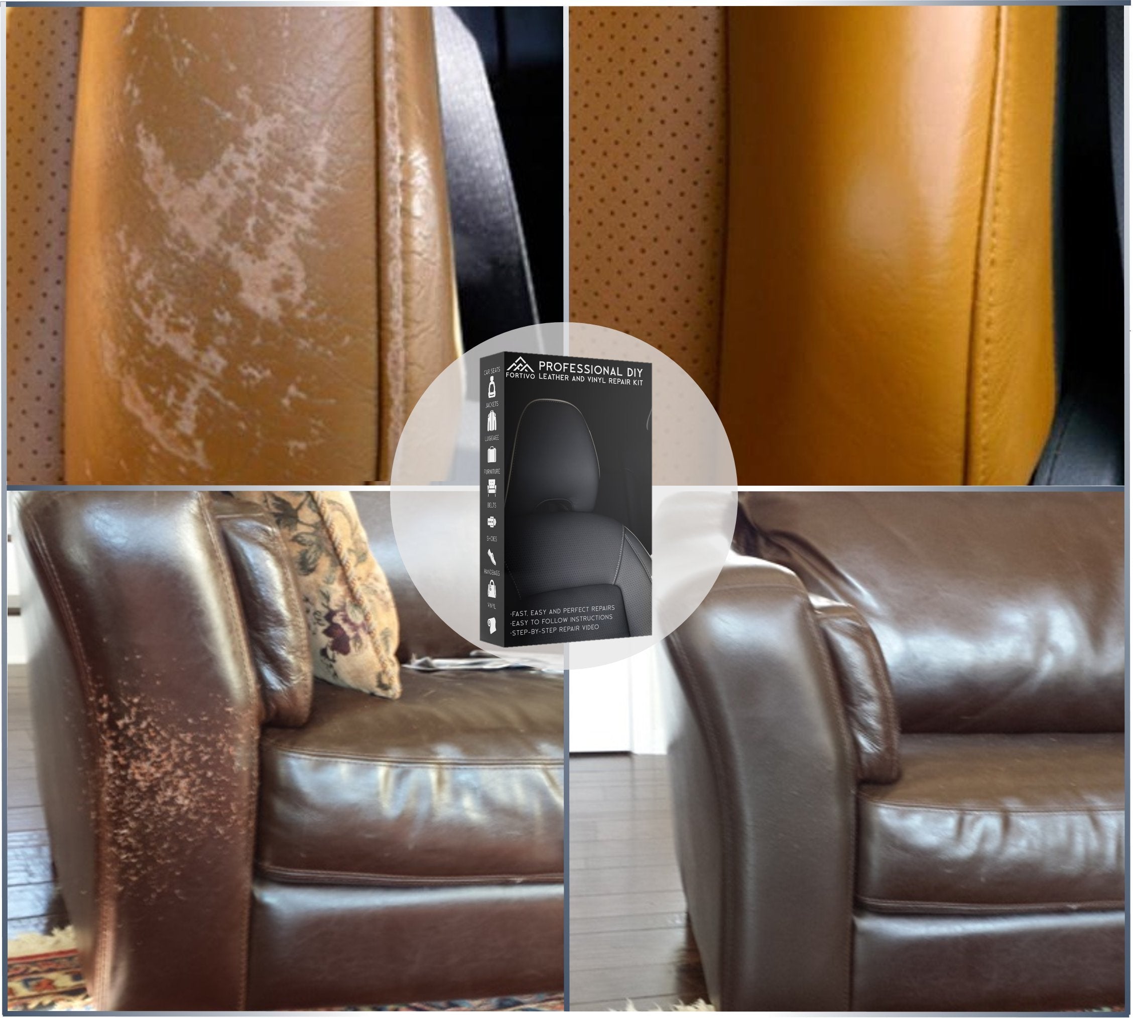 FORTIVO Black Leather and Vinyl Repair Kit - No Heat Required, Model 13, for Furniture, Car Seats, Jackets, Shoes, and More