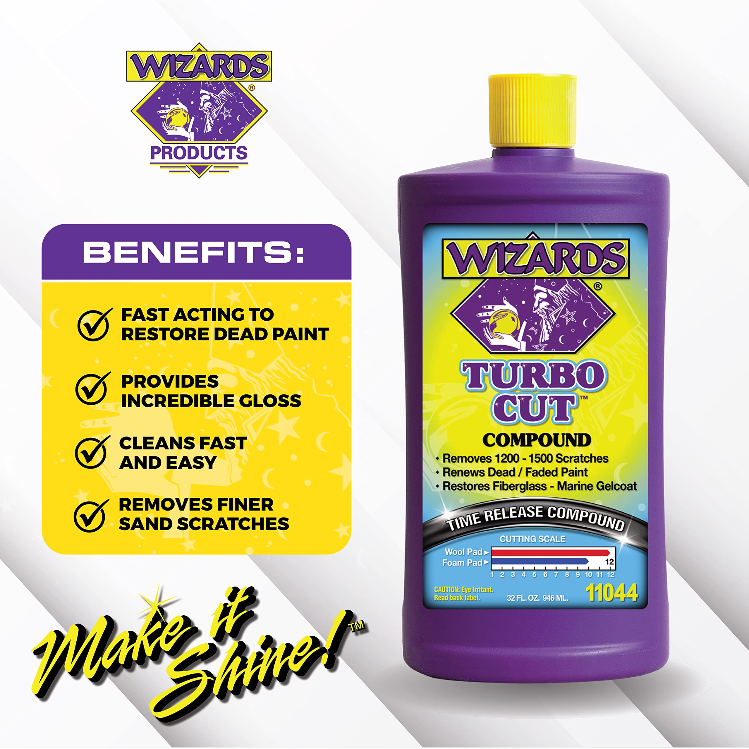 Wizards Turbo Cut Buffing Compound - 32 oz Rubbing Compound for Car Scratch Repair - Removes 1200-1500 Scratches - Fiberglass