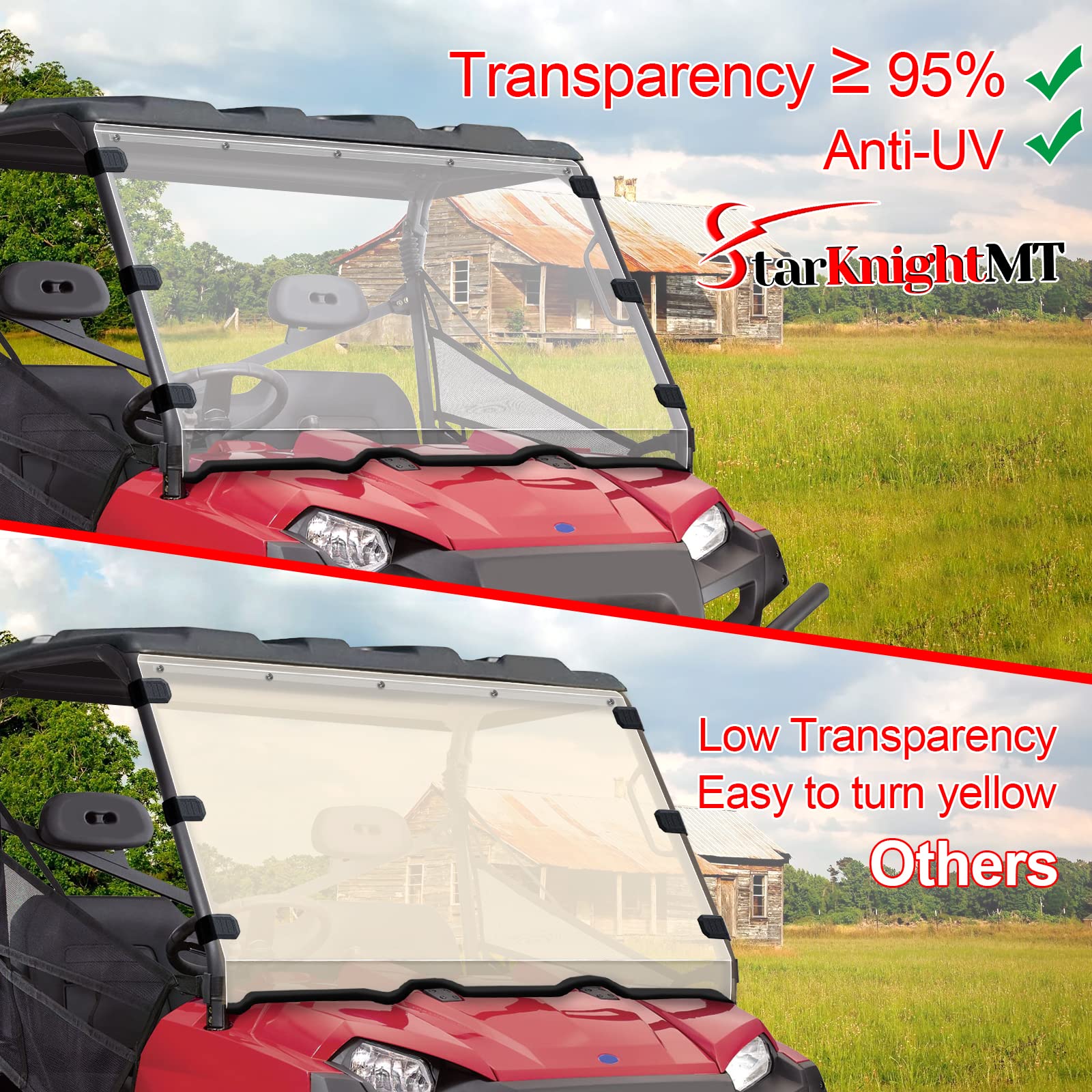StarknightMT Windshield for Polaris Ranger 800, UV-Proof, Scratch-Resistant, Clear Polycarbonate, Fits 2010-2016 Ranger XP 800/Crew/6x