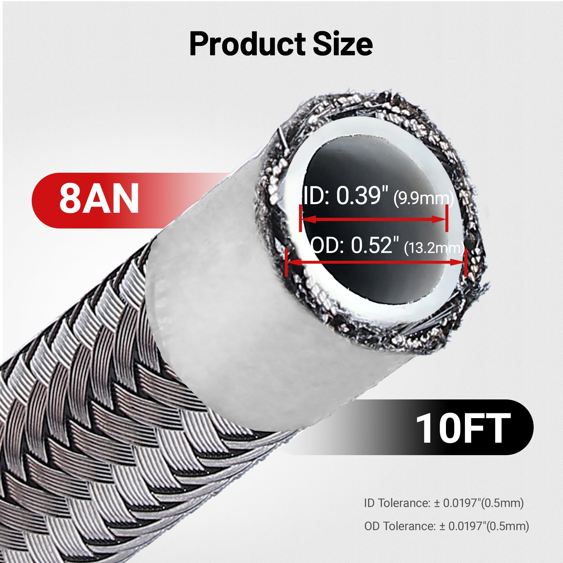 Evil Energy 8An Ptfe Fuel Hose Line, An8 Fuel Line E85 Stainless Steel Braided 10Ft Silver